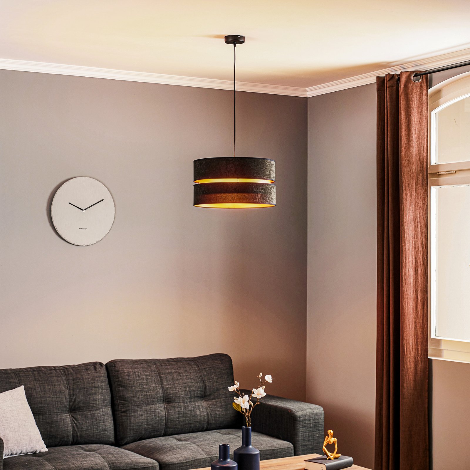 Hanglamp Duo, zwart/goud, Ø40cm, 1-lamp