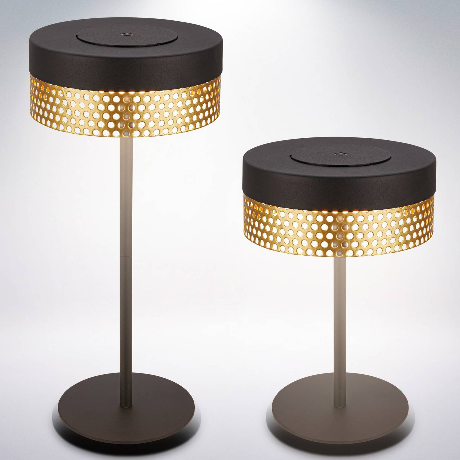 Lampa stołowa akumulatorowa Booha, czarna, metal, IP44, ściemniana