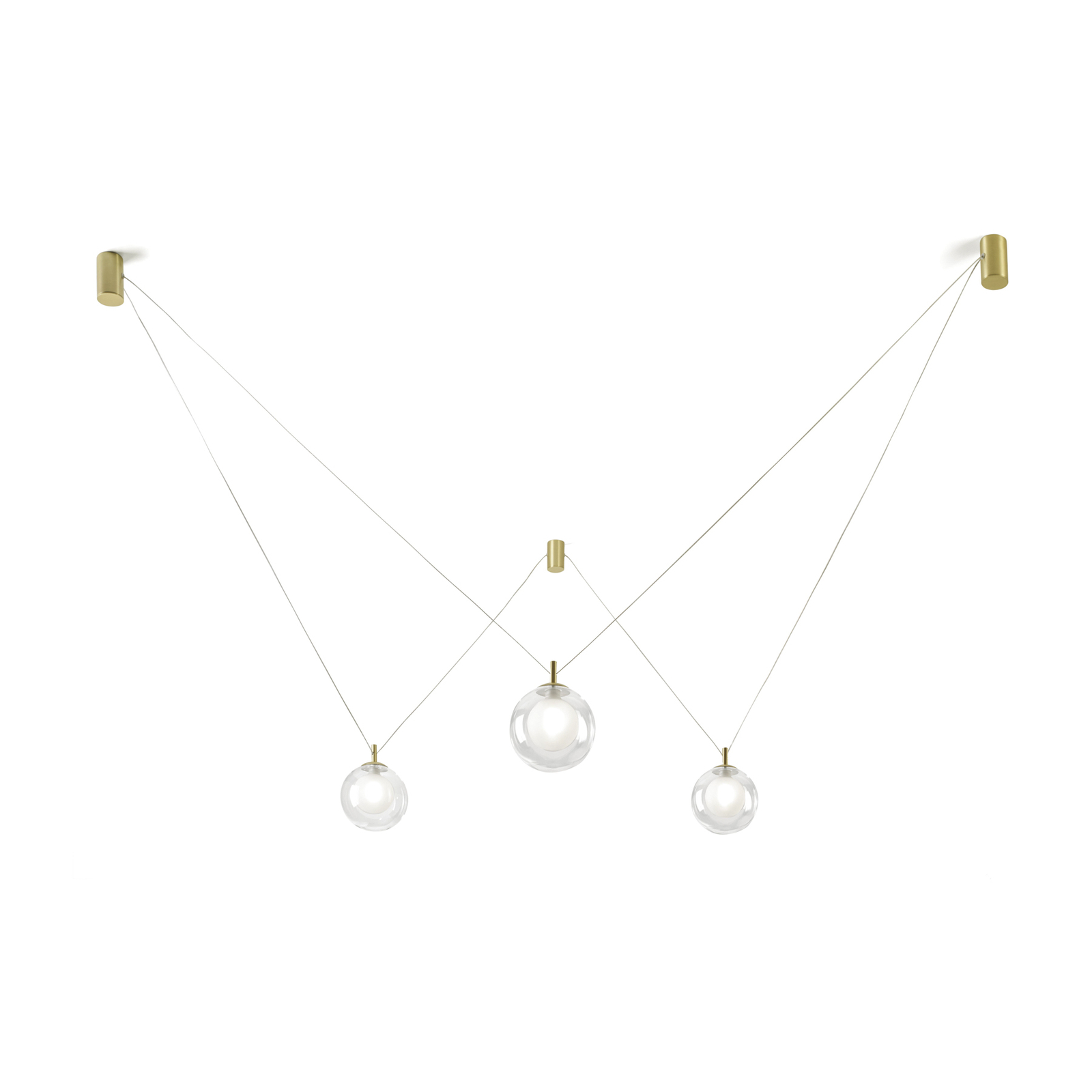 Aladino pendant light, 3-bulb, clear/gold, glass, decentralised