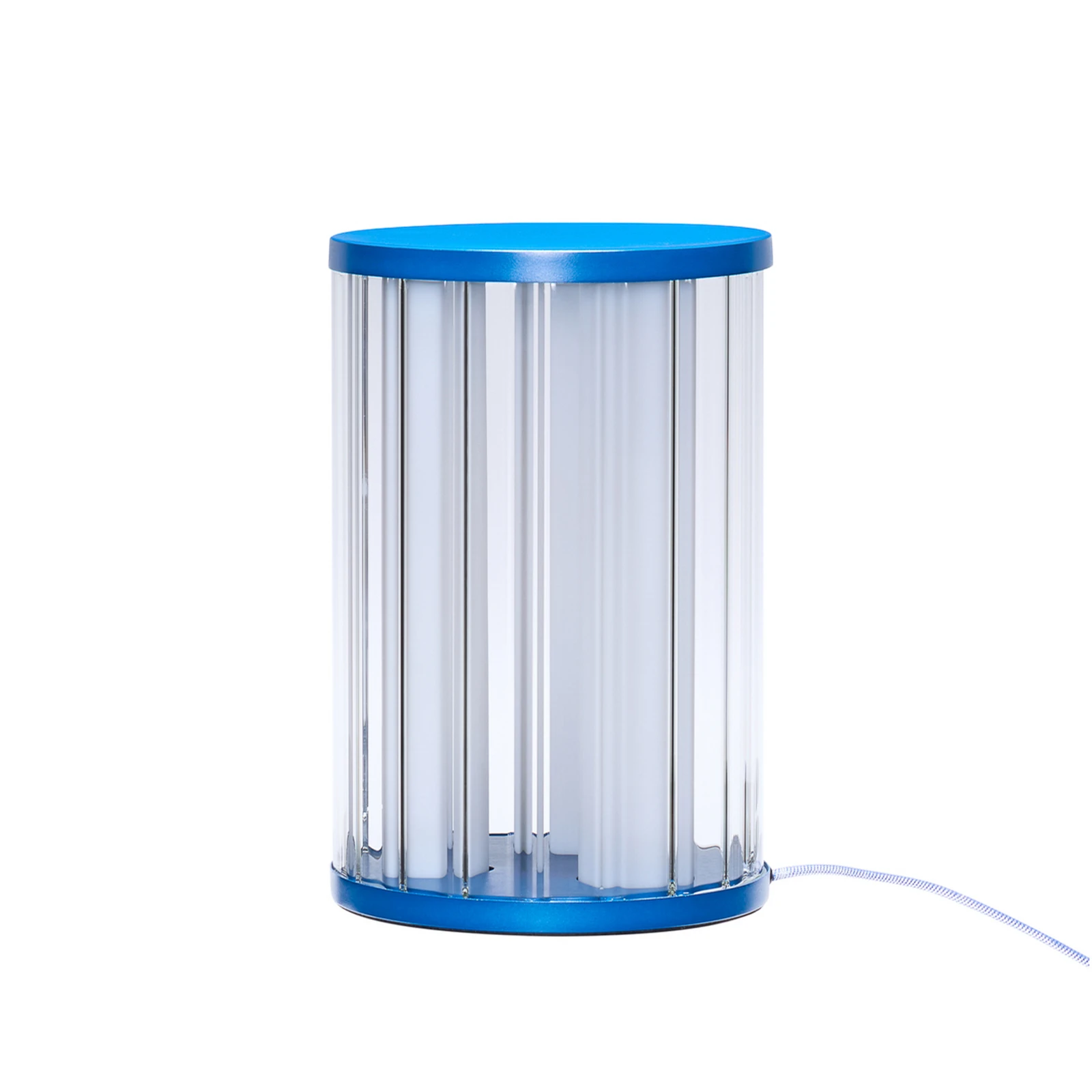 LED galda lampa „Aru“, zila/caurspīdīga, augstums 30 cm, stikls/dzelzs