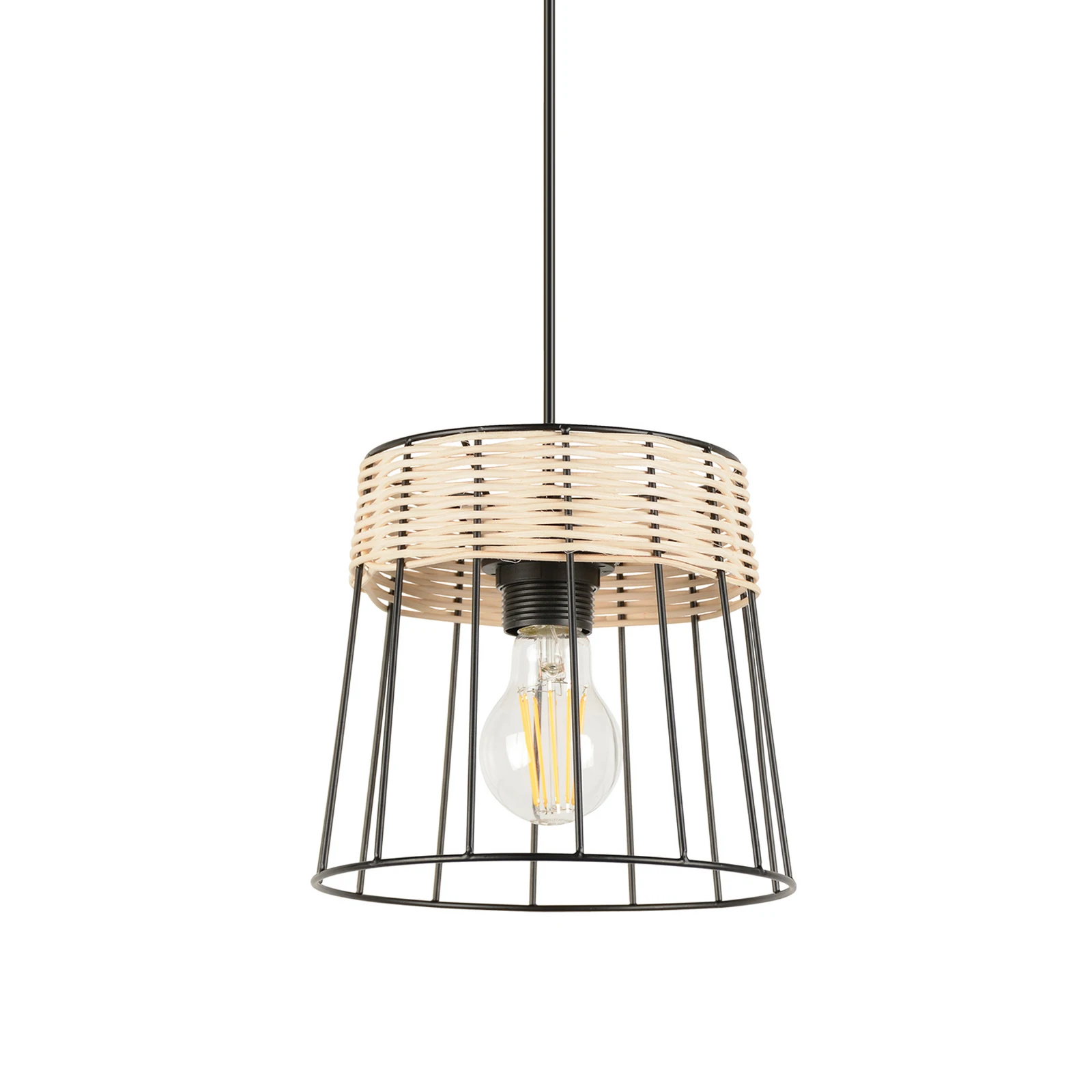 Indah lógó világítás, fekete, Ø 20 cm, fém/rattan