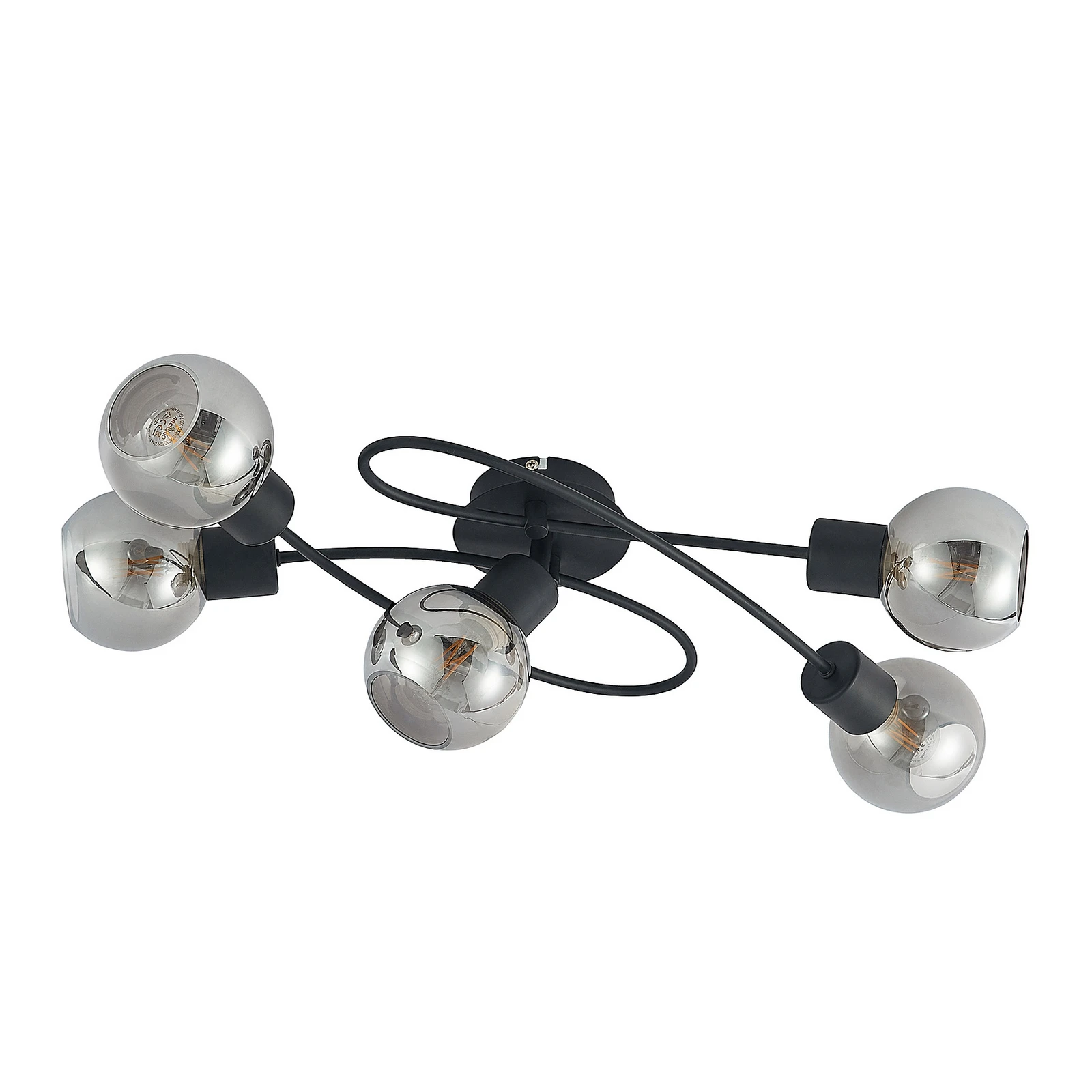 Lámpara de techo Lindby Elaina, 66 cm, 5 luces, negro/humo, E14