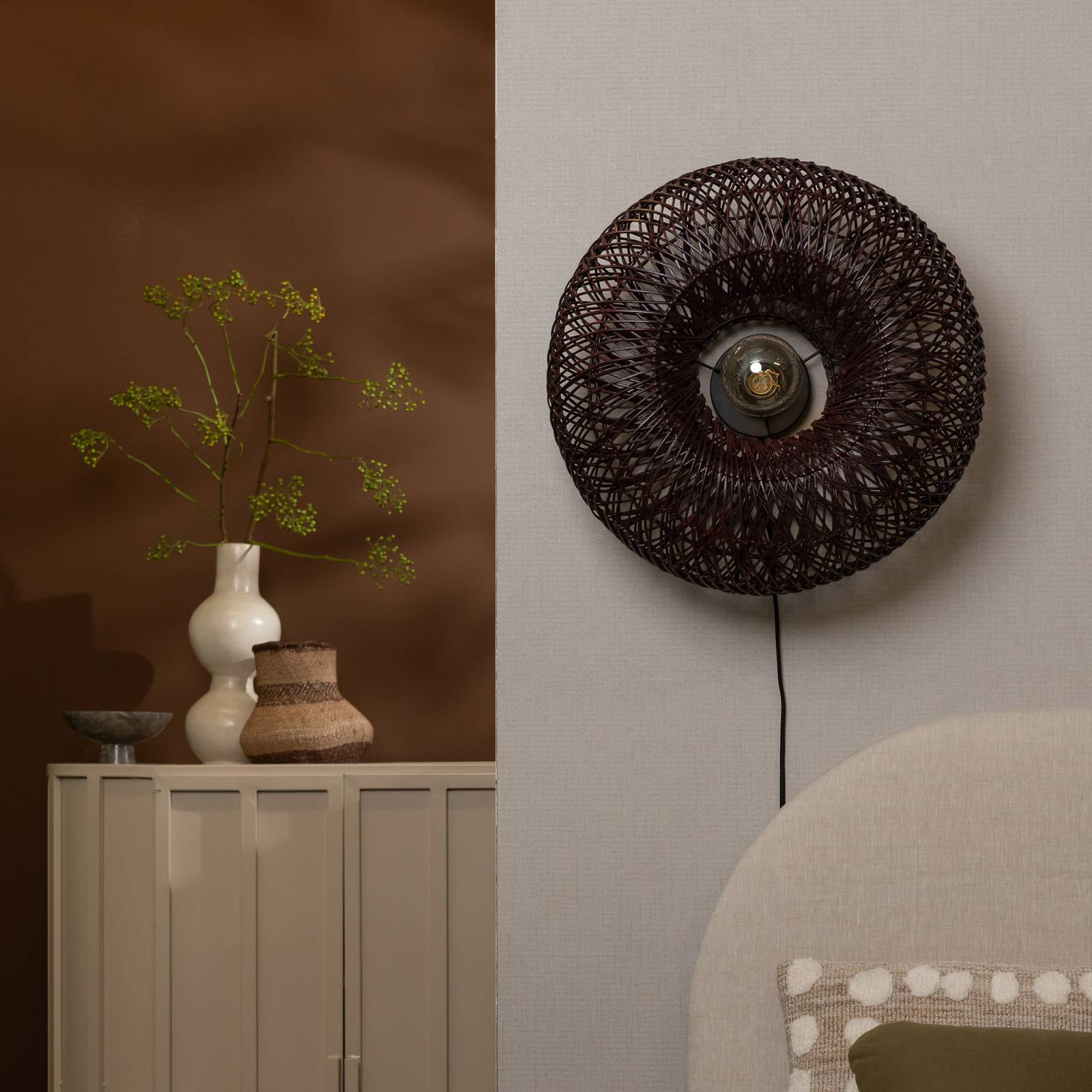 GOOD & MOJO Wandlampe Arizona, rot, Ø 50 cm, Bambus, Stecker günstig online kaufen