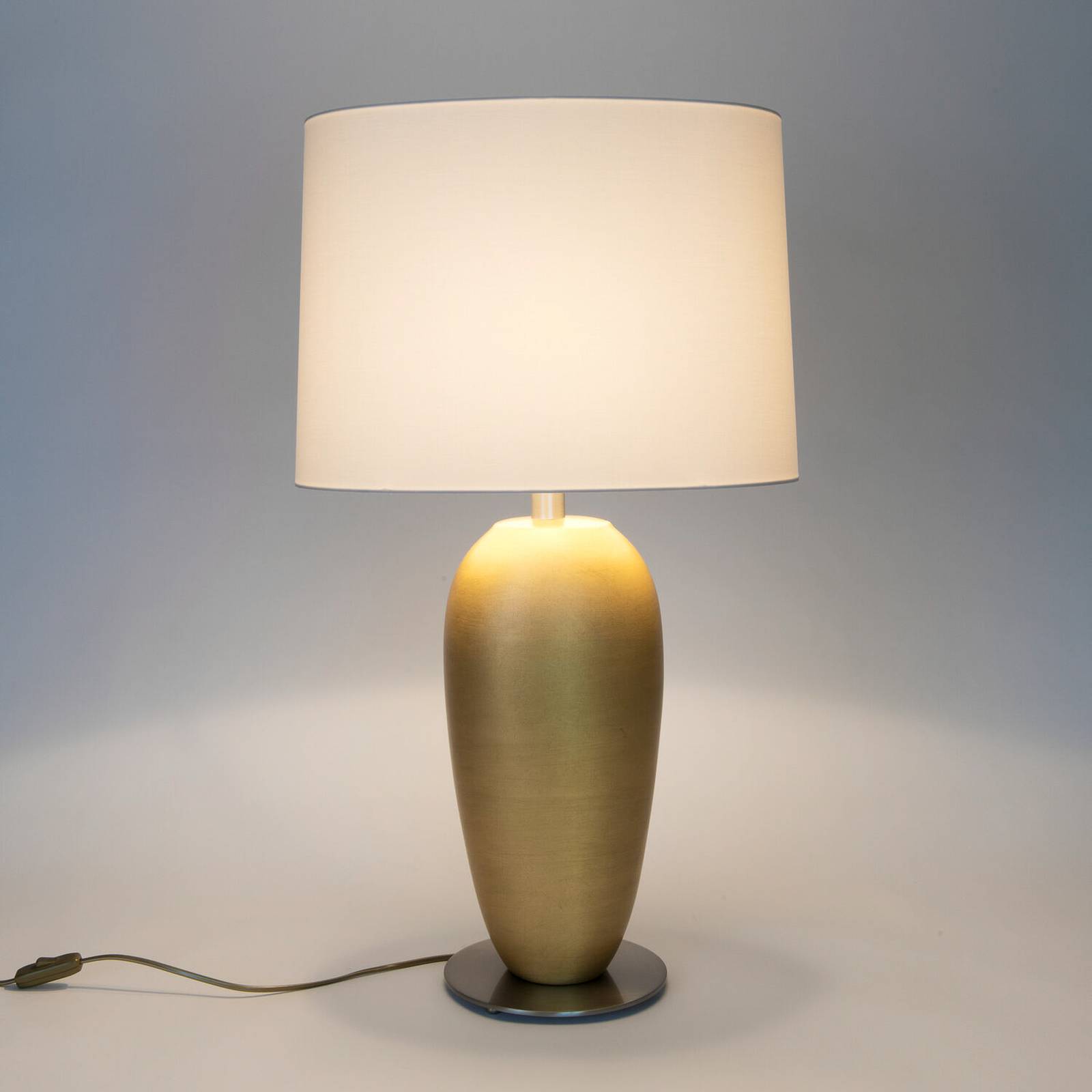 Bordlampe OMEGA OVAL, guld/ecru, højde 77 cm, keramik, E27