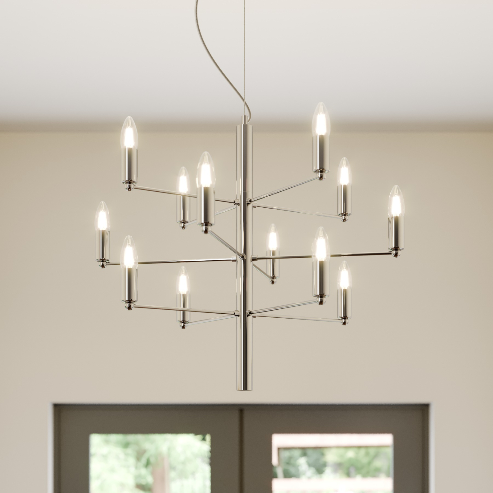 Lindby Suspended candleholder Tadina in chrome, for Living / Dining Room, metal, E14, 40 W, energy efficiency: A++, H: 61.5 cm