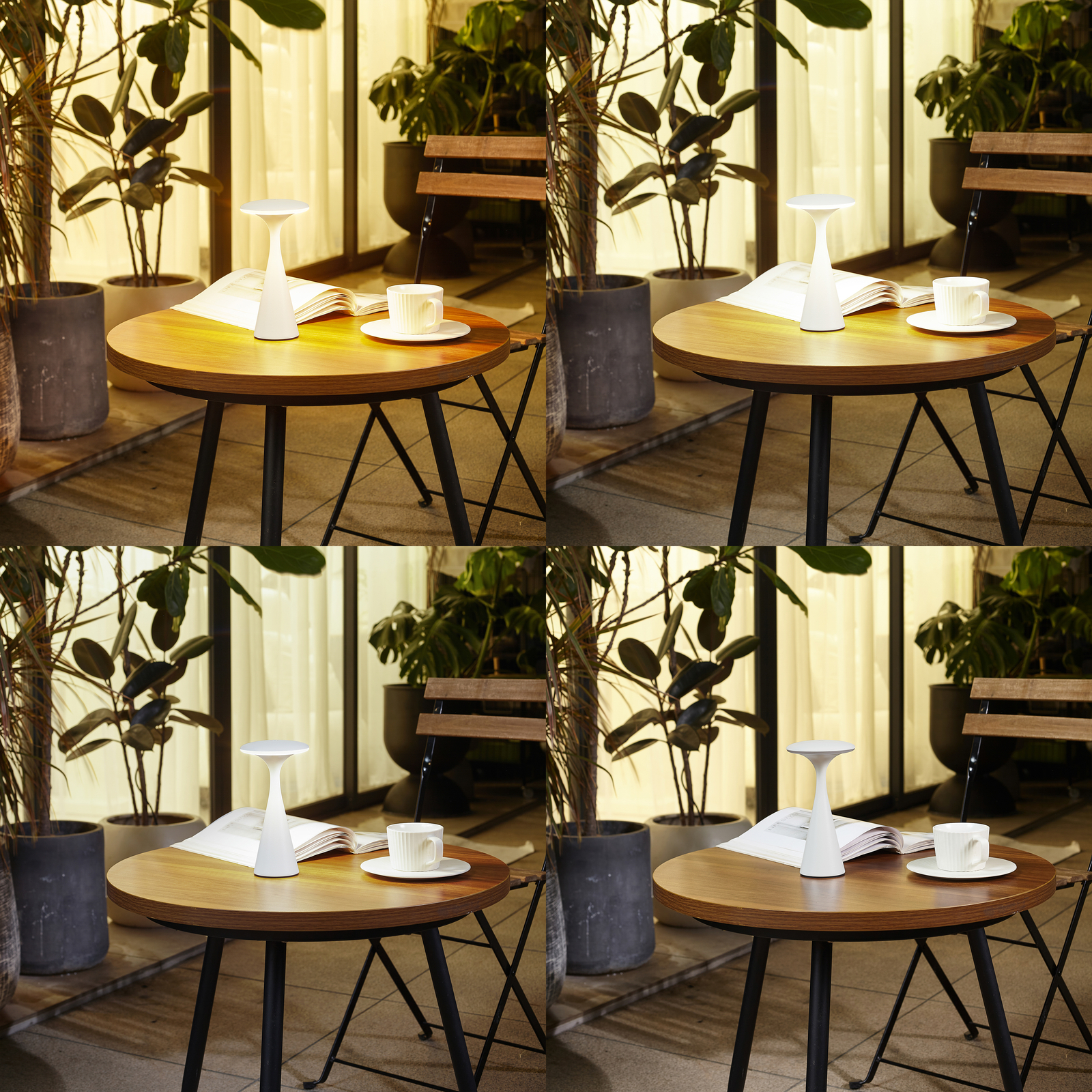 Lindby Lámpara de mesa LED recargable Evelen, blanca, IP54, CCT