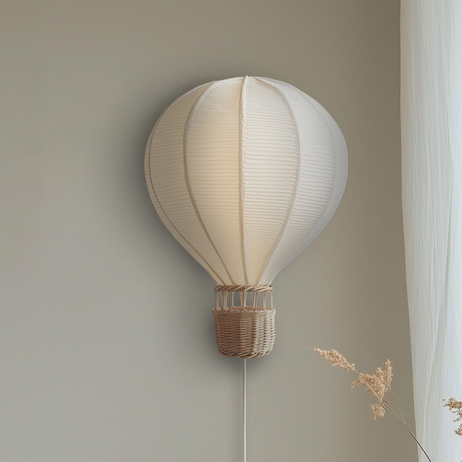 Lindby Applique murale Balloon, Ø 30 cm, rotin, E27