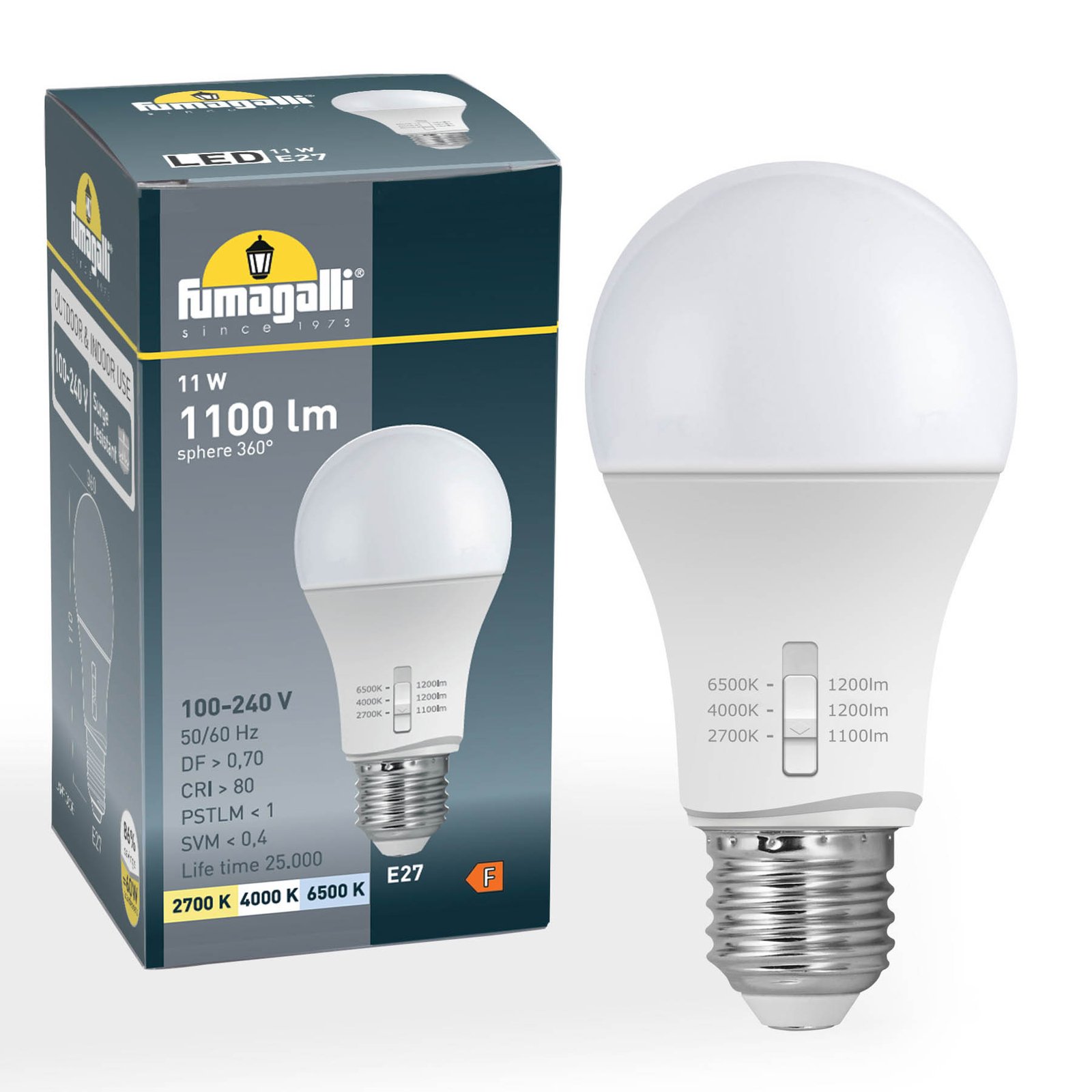 E27 11 W ampoule LED A60 CCT 2 700/4 000/6 500 K