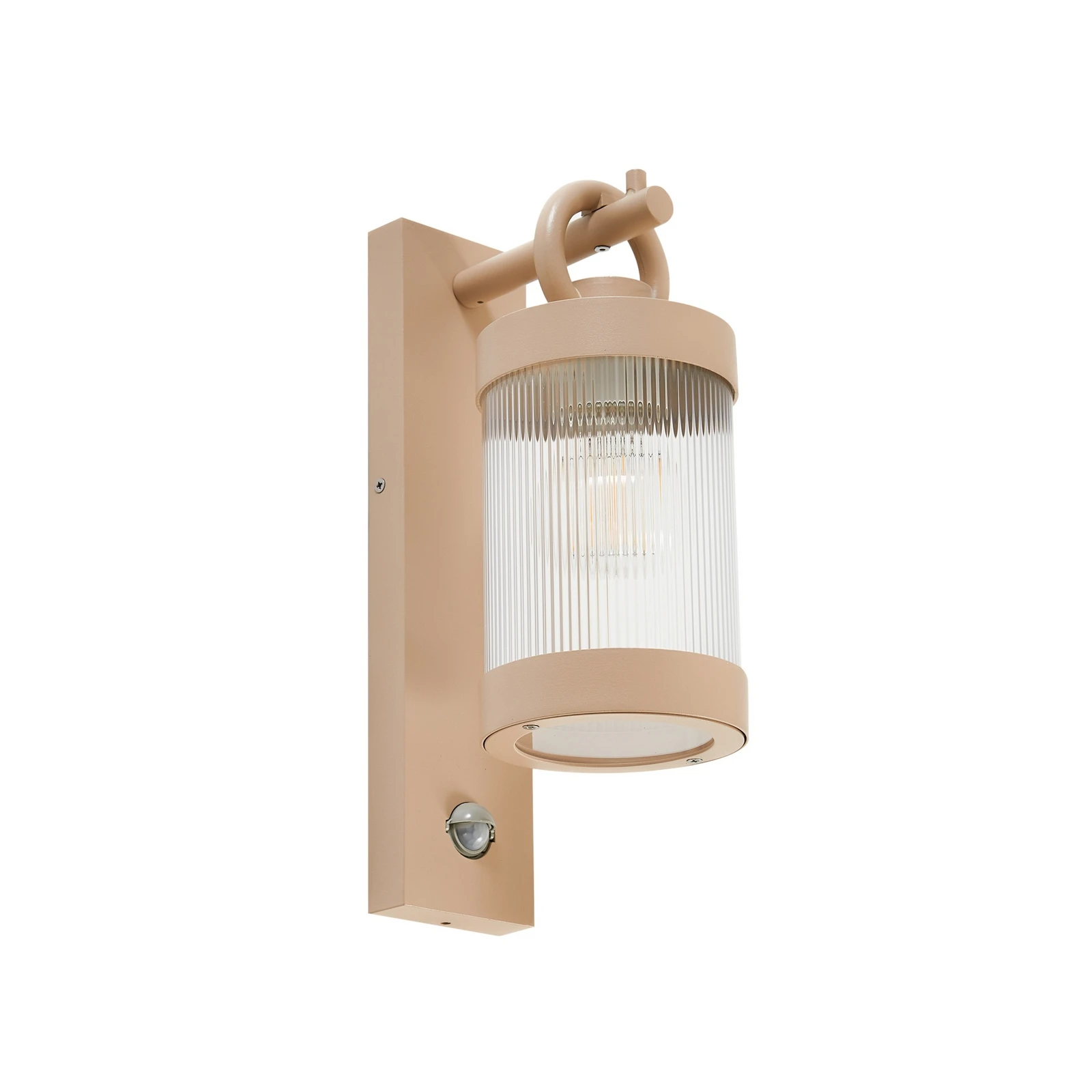 Lindby udendørs væglampe Yrene, 20 cm, beige, sensor, Riffle