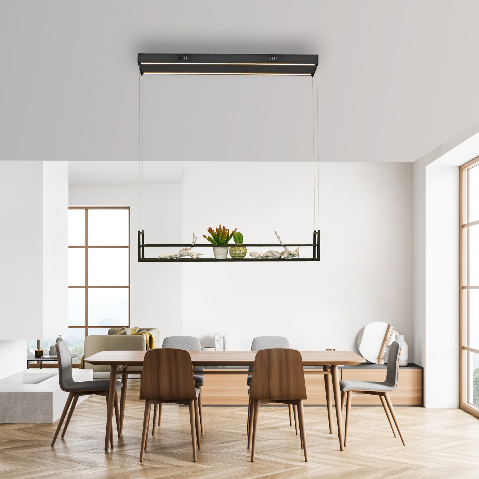 JUST LIGHT. GmbH Lampă suspendată LED Sontura negru fier raft decorativ - Camera de zi / sufragerie - Modern - Metal