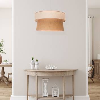 Hanglamp Etnic, dubbele kap, beige/Jute bruin