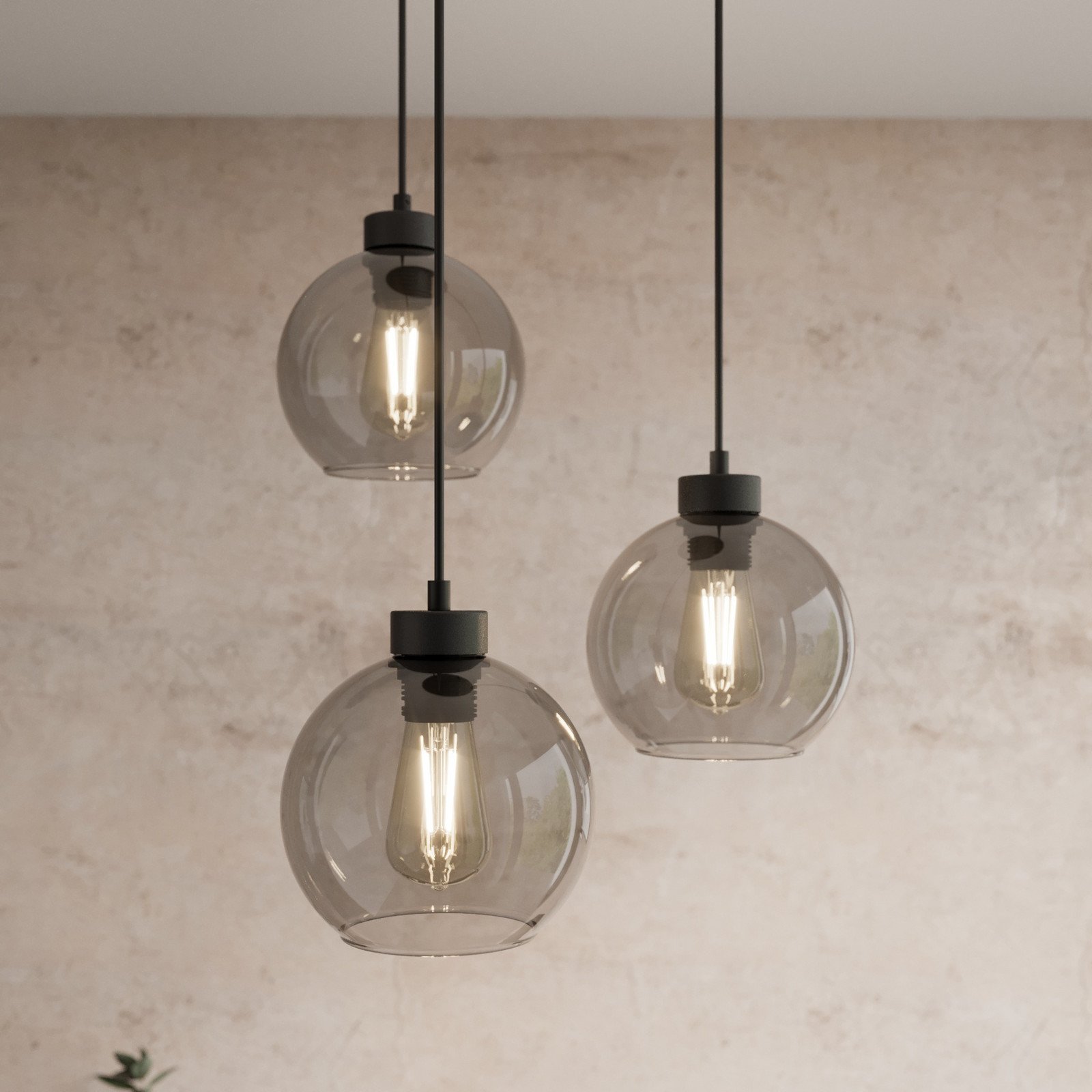 TK Lighting Lampă suspendată Cubus Ø 50 cm 3 becuri gri fumuriu sticlă - Camera de zi / sufragerie - modern - gri fumuriu-transparent negru