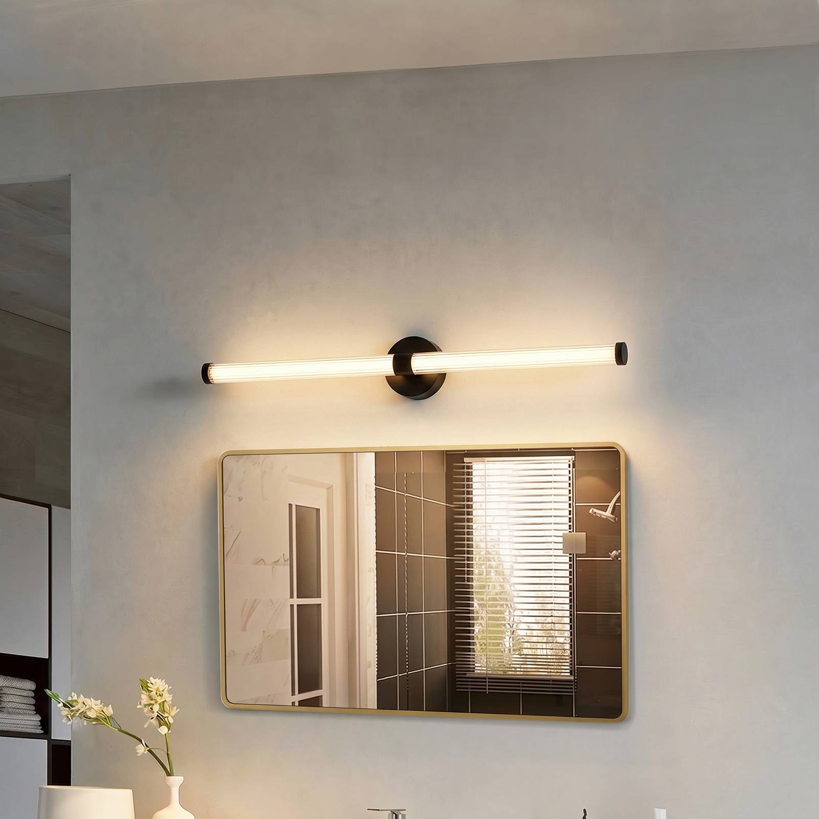 Lucande LED wandlamp Melisa, zwart, 90 cm, CCT, IP44