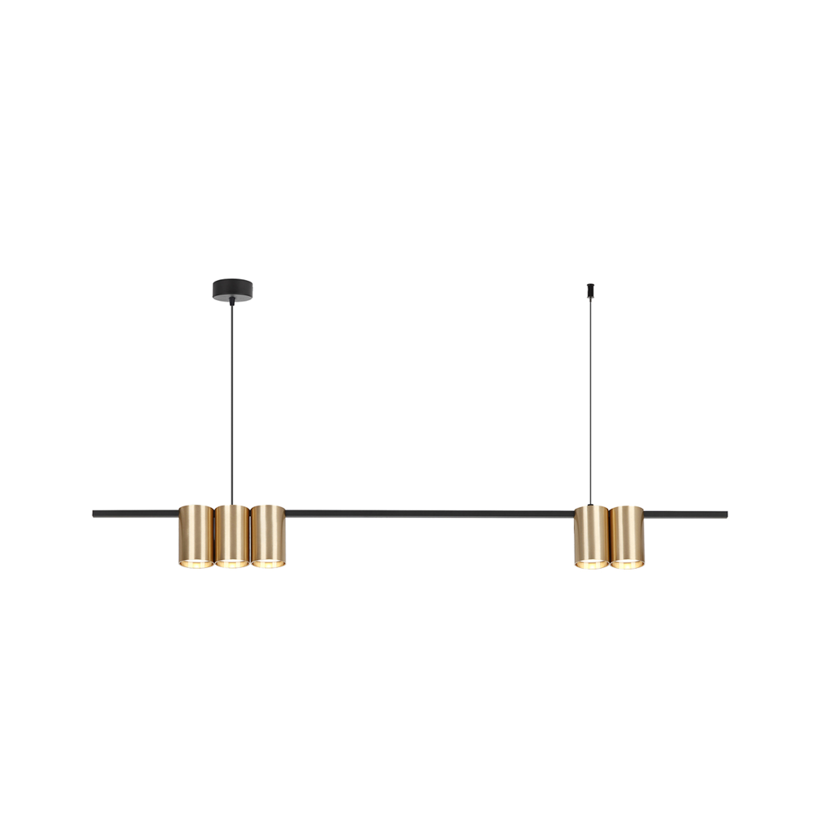 Genesis hanging light, black/gold aluminium, 5 x GU10, length 100 cm