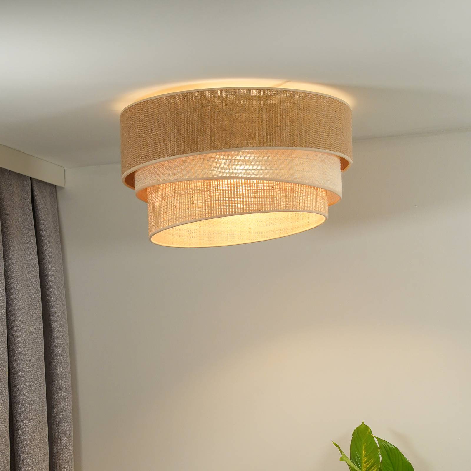 Lampa sufitowa Euluna Trio Jute, naturalny brąz/biały/rafia Ø 60 cm