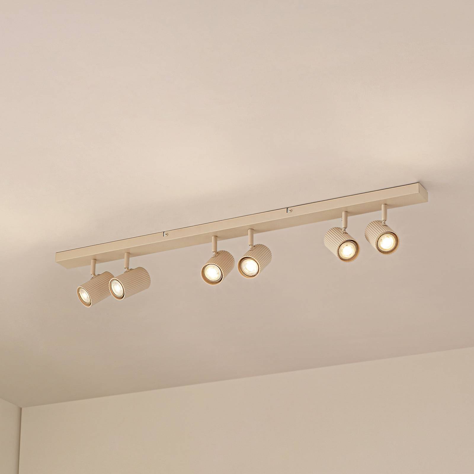 Lindby reflektory sufitowe Kardis, beżowe, 6-punktowe, metalowe, GU10