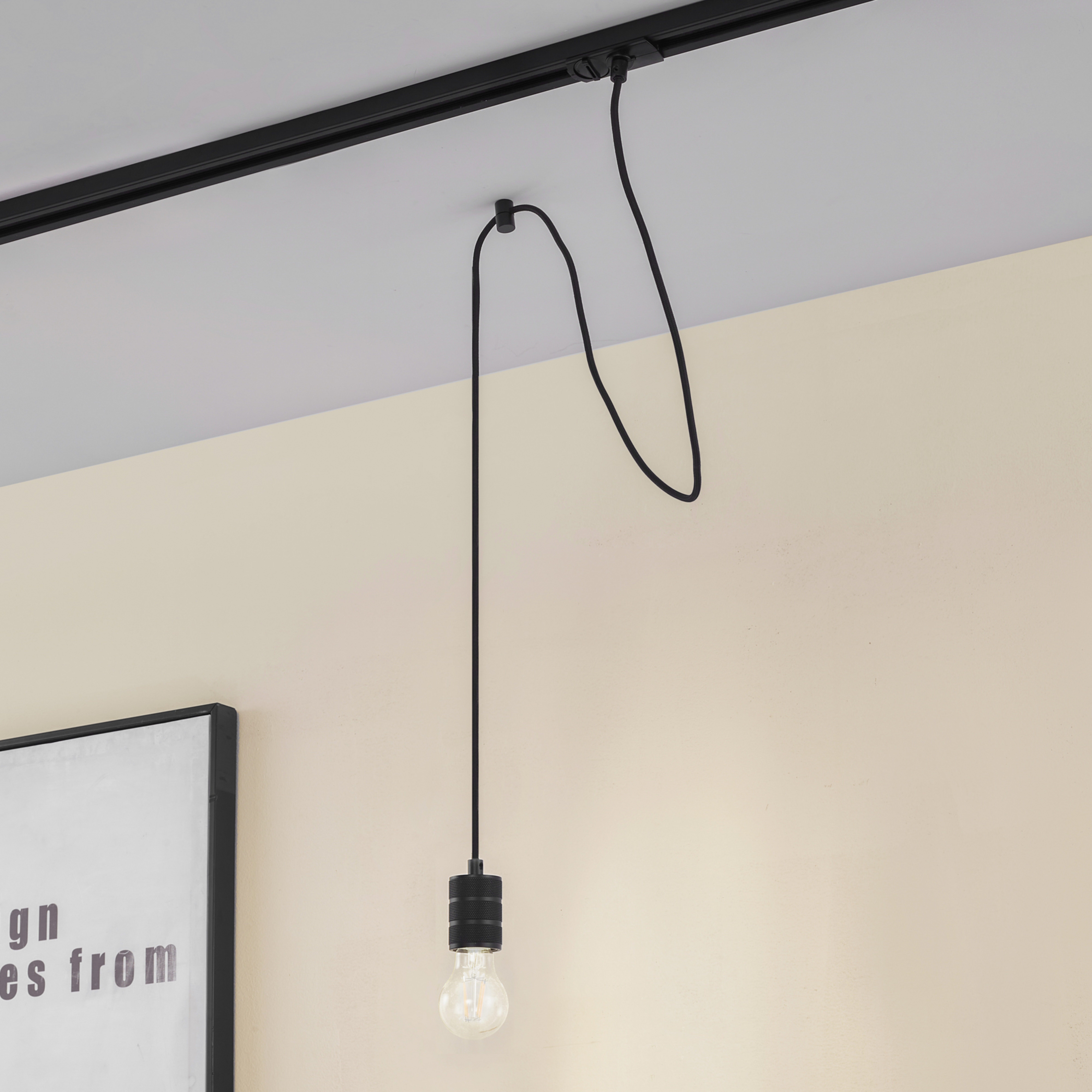 Lindby Pendellampe Linaro, Ø 4,6 cm, schwarz, 1-Phasen, E27