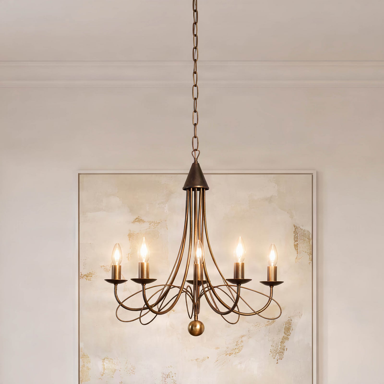Kroonluchter Milvia, 5-lamps, bronskleurig, metaal