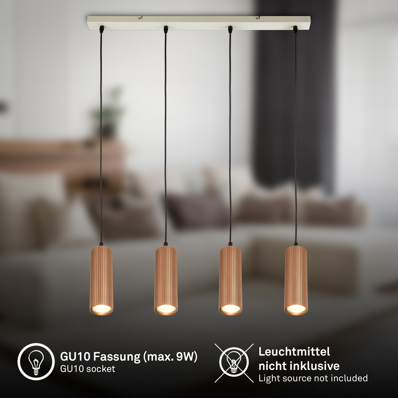 Suspension Ida, marron, à 4 lampes, longueur 76 cm, GU10 Suspension Ida, marron, à 4 lampes, longueur 76 cm, GU10