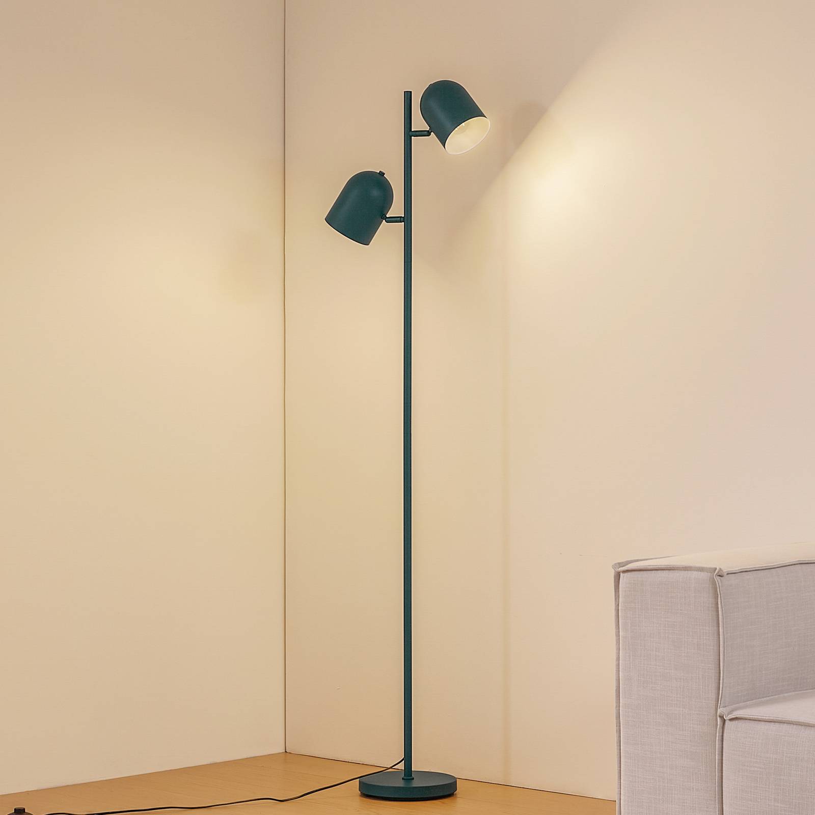 Lindby Stehleuchte Isara, grün, 165 cm, 2-flg., Metall, E27 günstig online kaufen