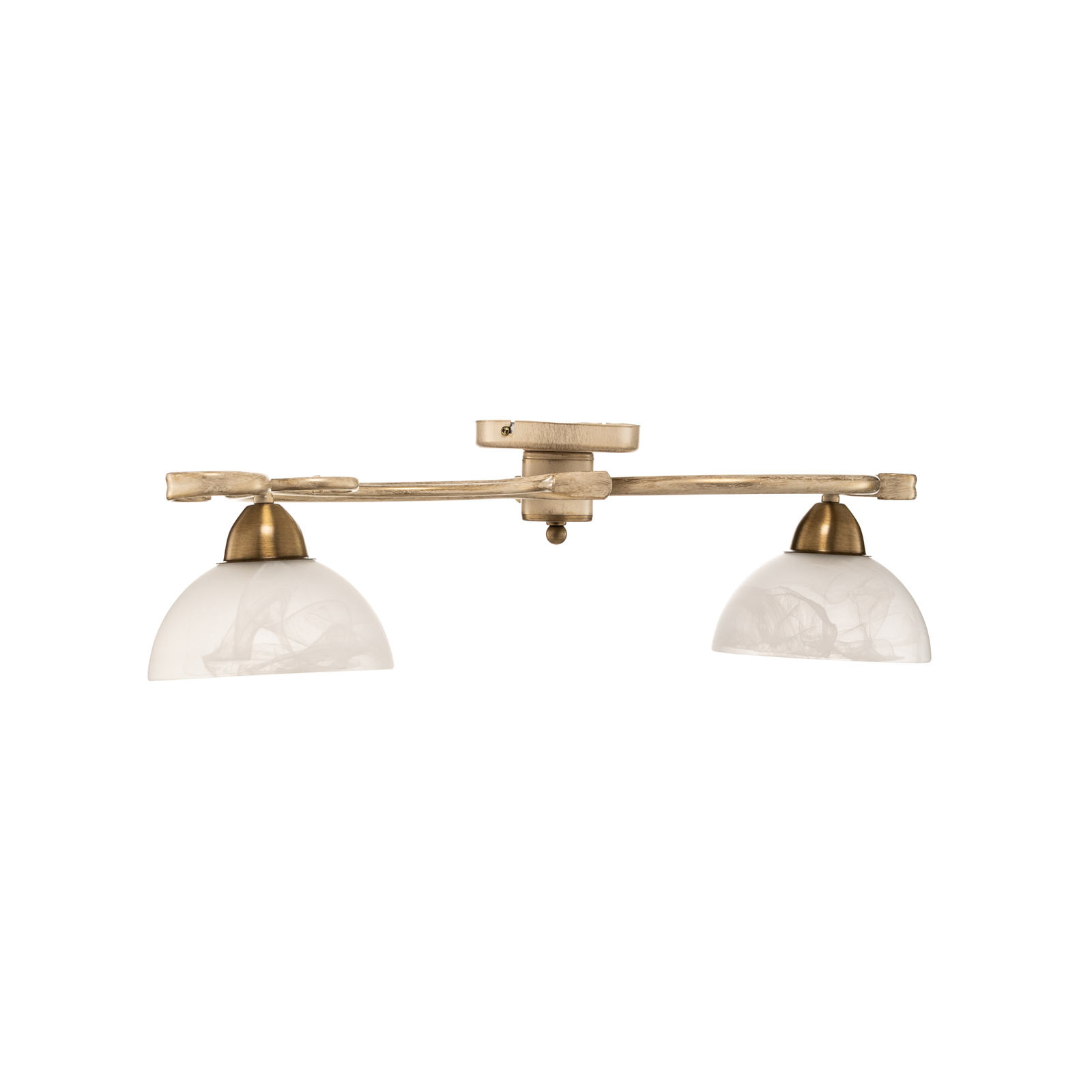 Flora ceiling lamp 2 glass lampshades, white/brass