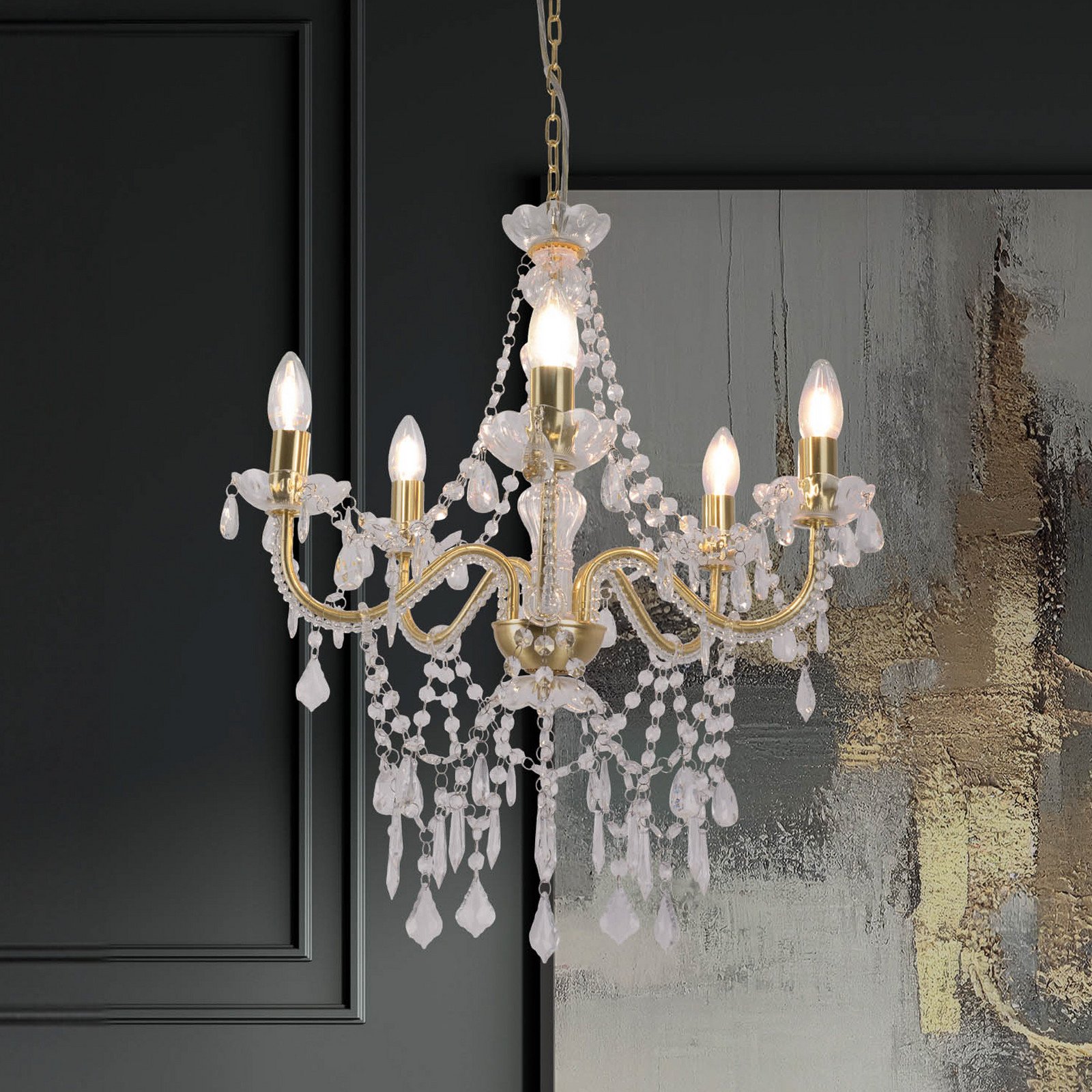 Näve Candelabru Cecilia auriu fier/acrilic Ø 52 cm 5 lumini. - Camera de zi / sufragerie - auriu transparent - Metal