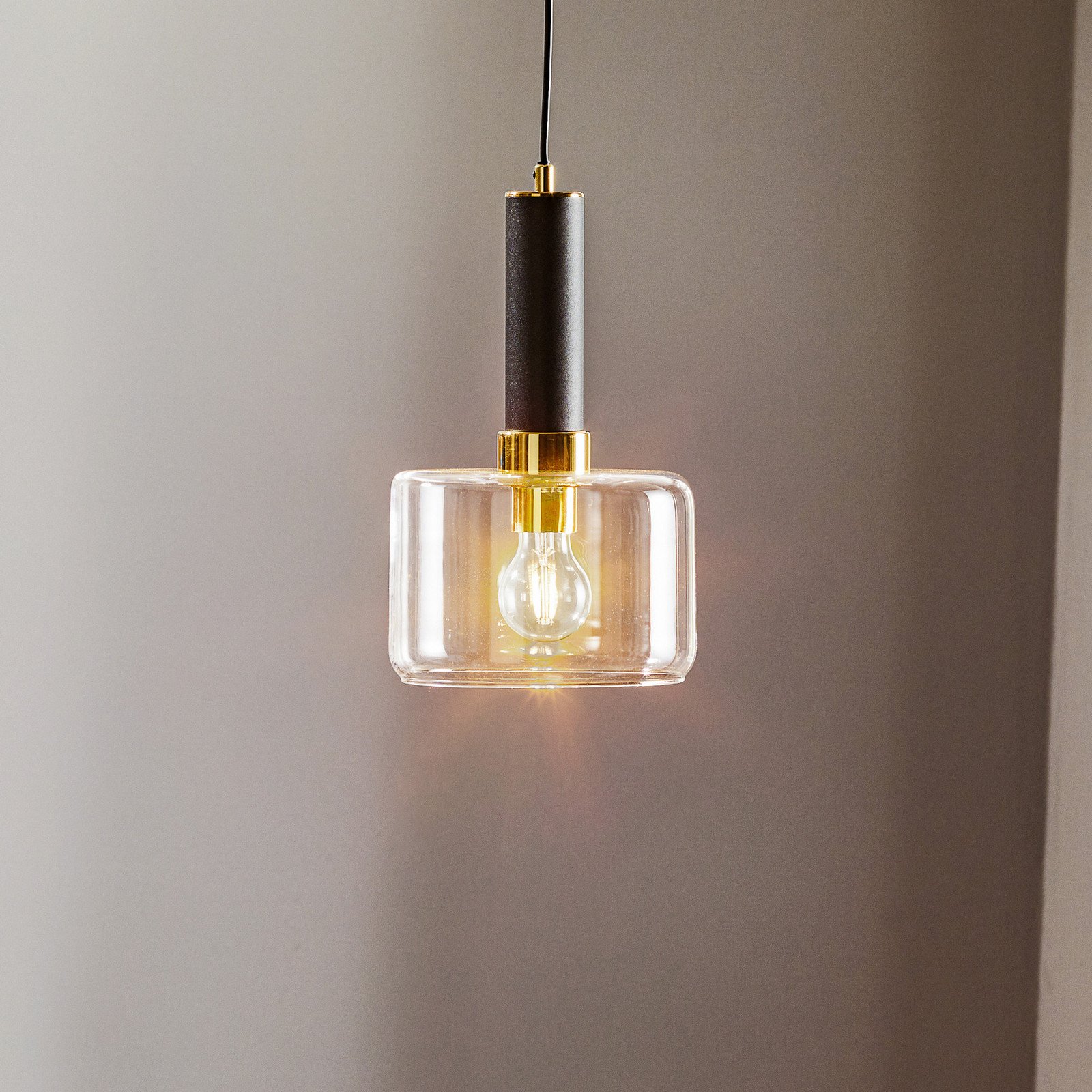 Jupiter Lampă suspendată Viva transparentă/negru/alamă 1 bec - Camera de zi / sufragerie - Modern - transparent negru alamă - Sticlă