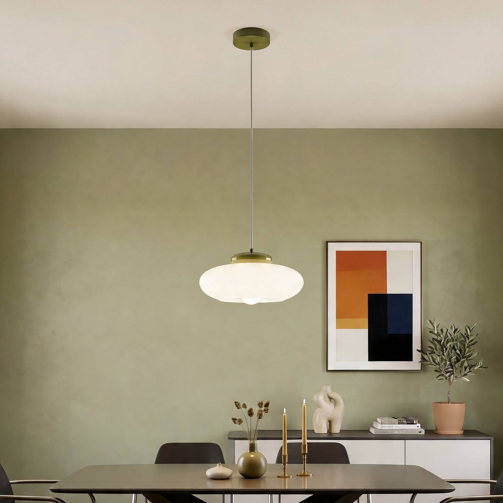 EGLO Hanglamp Berardelli, blauw/moerbei, plat, Ø 30 cm, glas