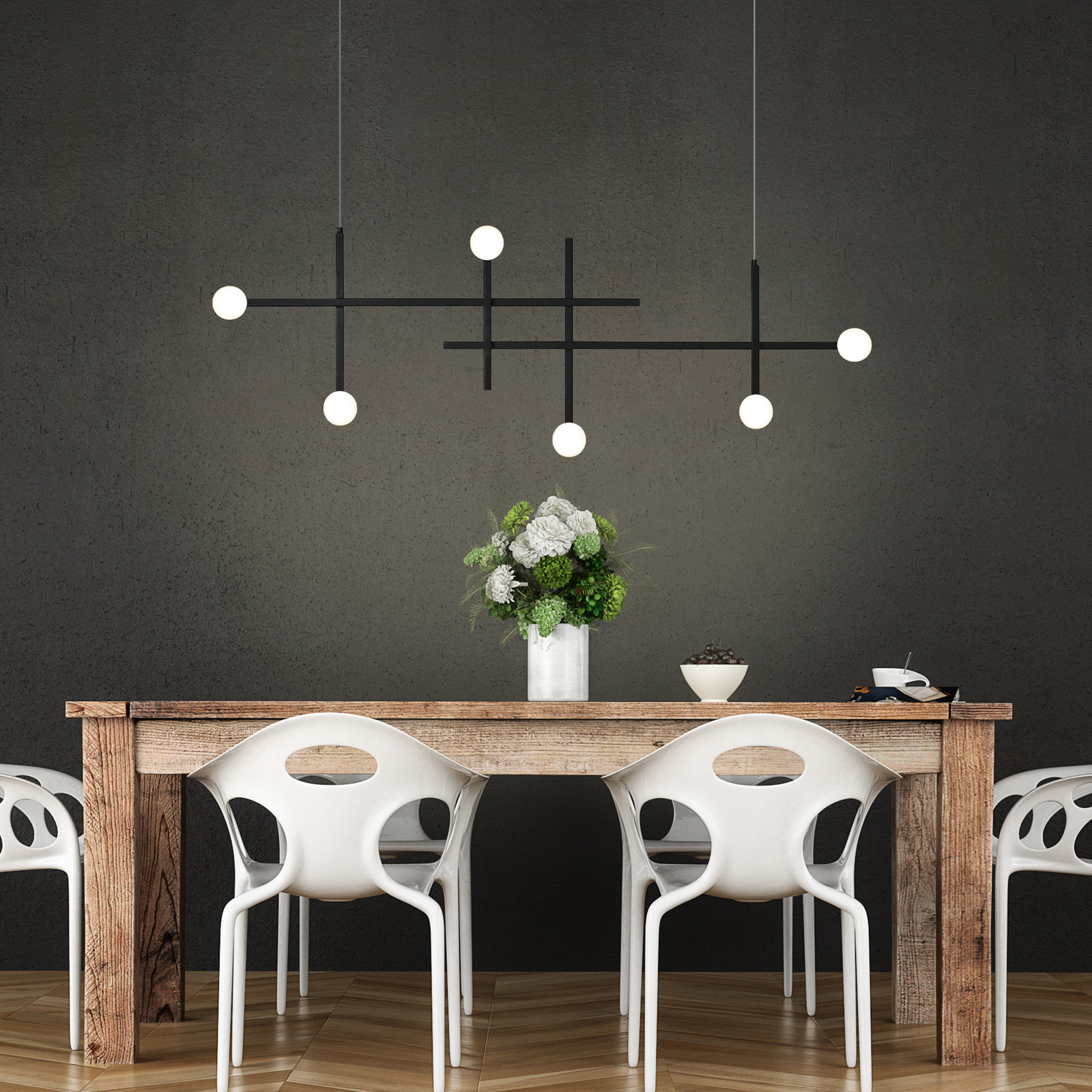 Lampă suspendată LED Bopp Cross negru aluminiu cu 6 becuri - Camera de zi / sufragerie - Modern - negru opal