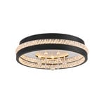 Plafonnier LED Hanni, noir, fer, aluminium, aspect cristal