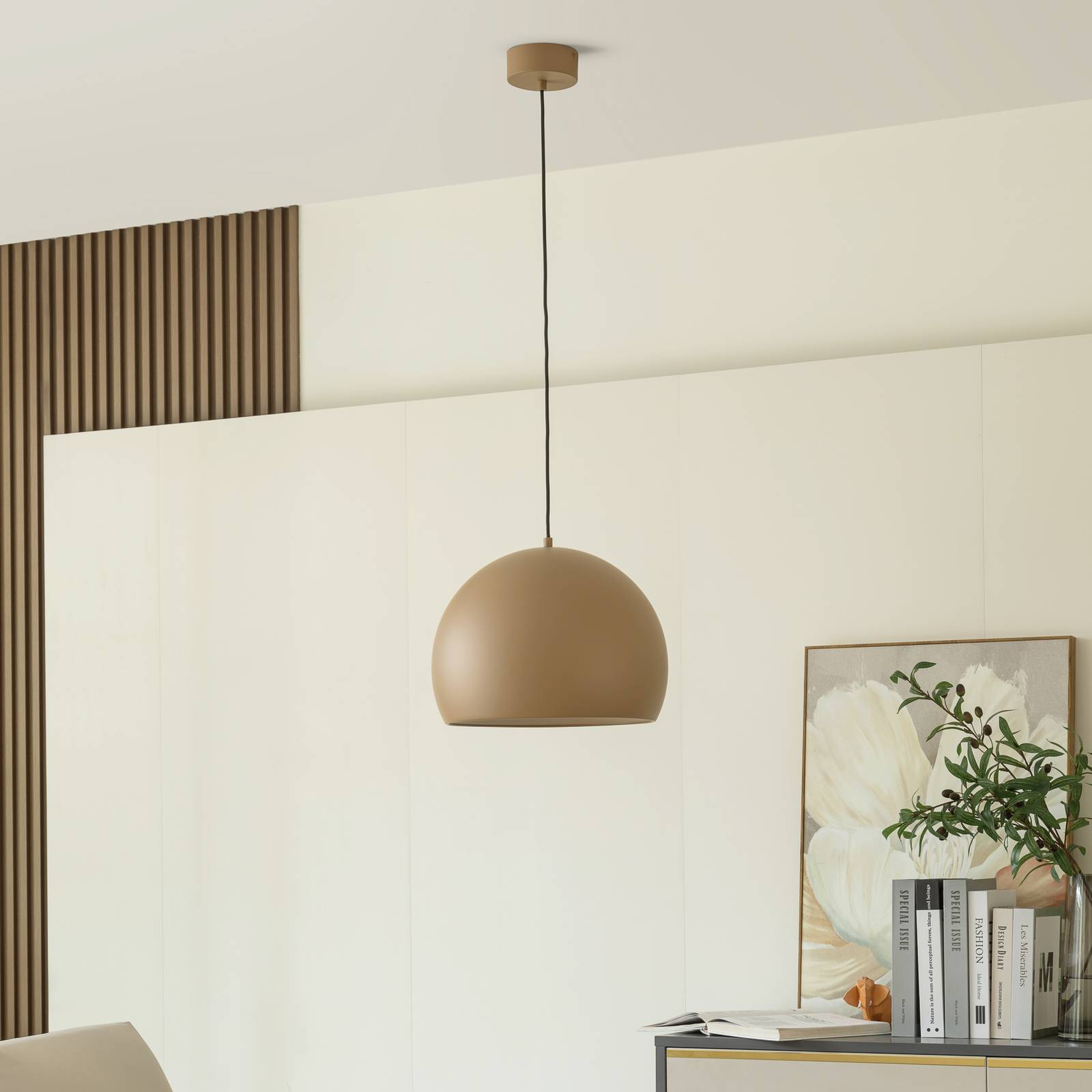 Lucande Lythara LED-pendellampa ljusbrun Ø 40cm