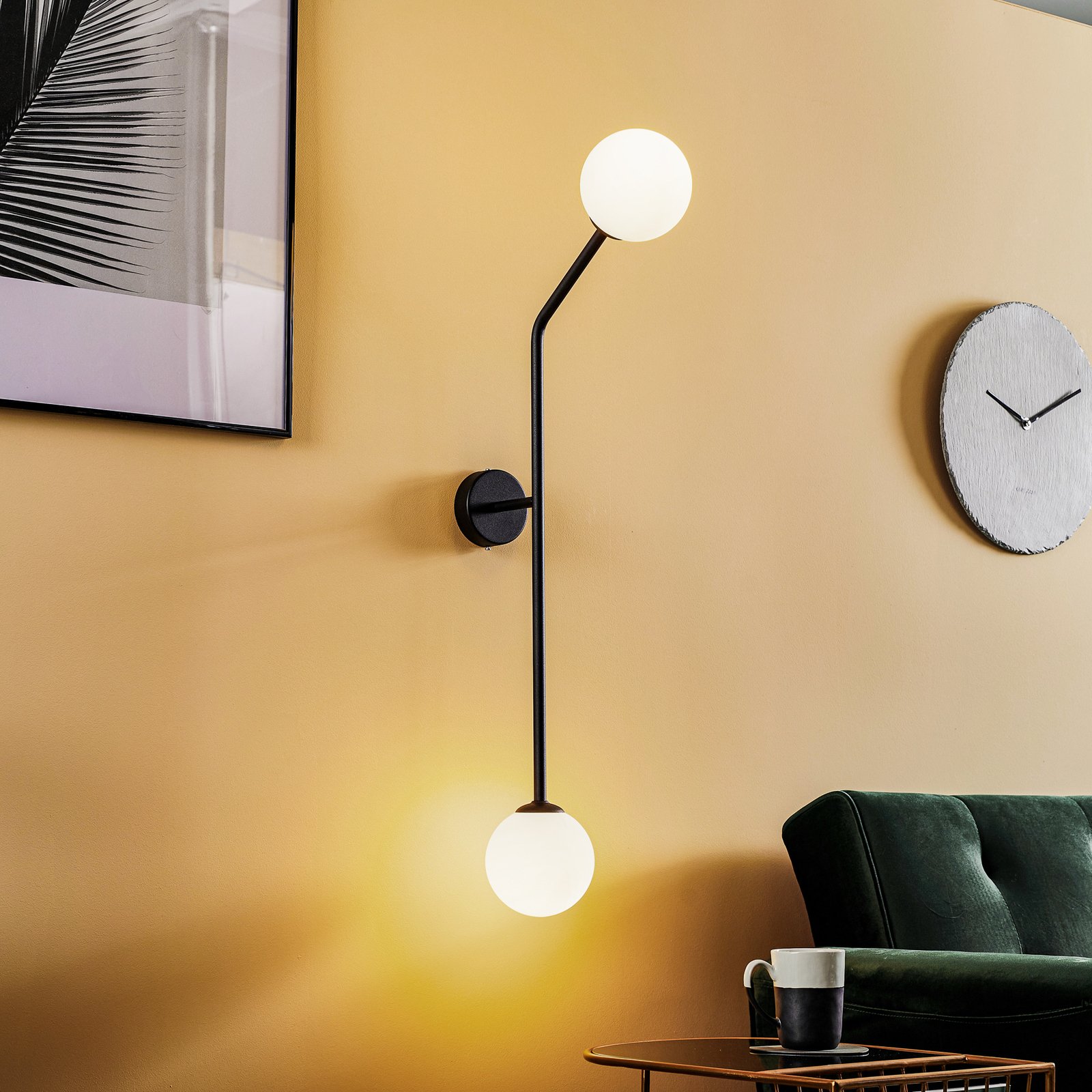 Pure wall light, two-bulb, black, vertical