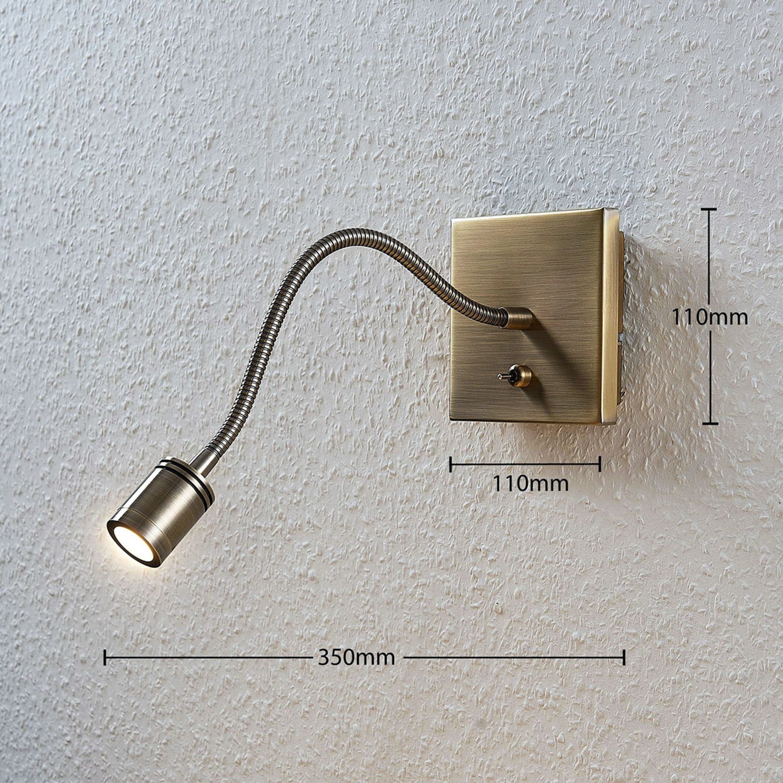 LED-vägg-läslampa Mayar med flexarm, antikmässing