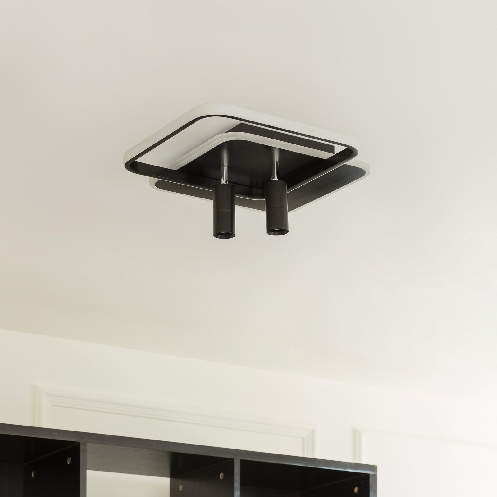 Lucande Tival LED ceiling lamp angular, 43cm, black