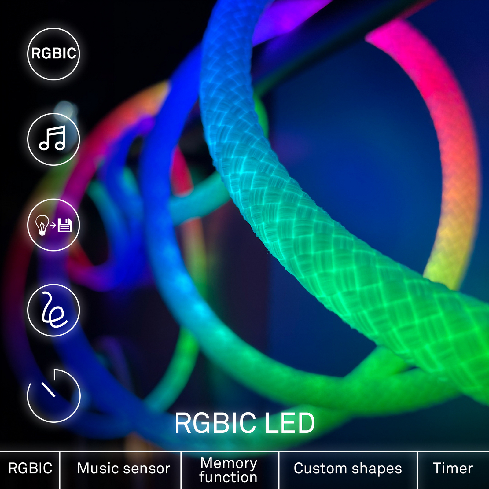 LED lichtslang RGBIC, wit, lengte 5 meter, USB LED lichtslang RGBIC, wit, lengte 5 meter, USB