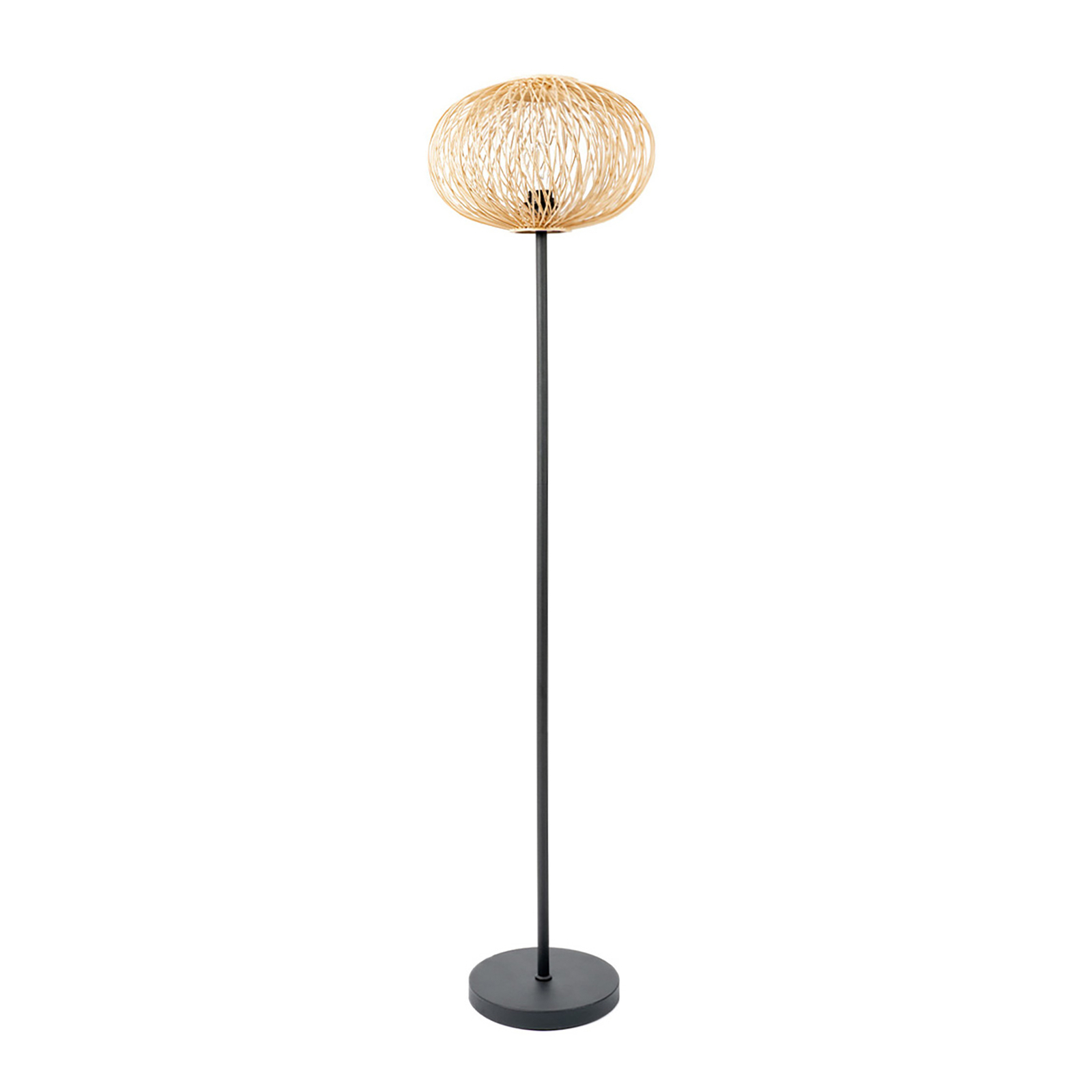 Stojacia lampa Lindby Solvira, bambusové prútie, okrúhla