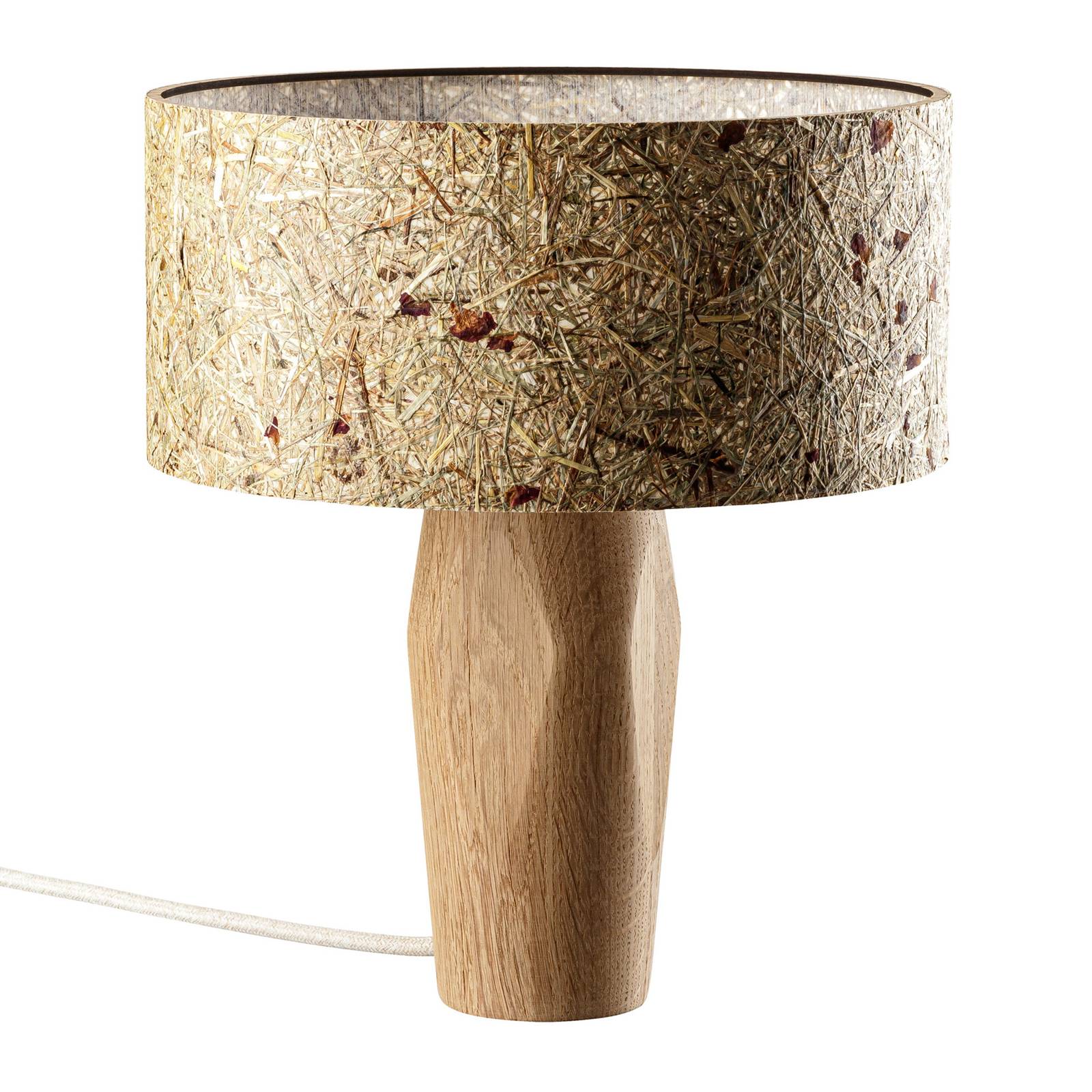 LeuchtNatur Pura lampada LED da tavolo rovere/rose, per soggiorno / sala da pranzo, legno, fieno di pascolo, E27, 7 W, altezza: 33 cm