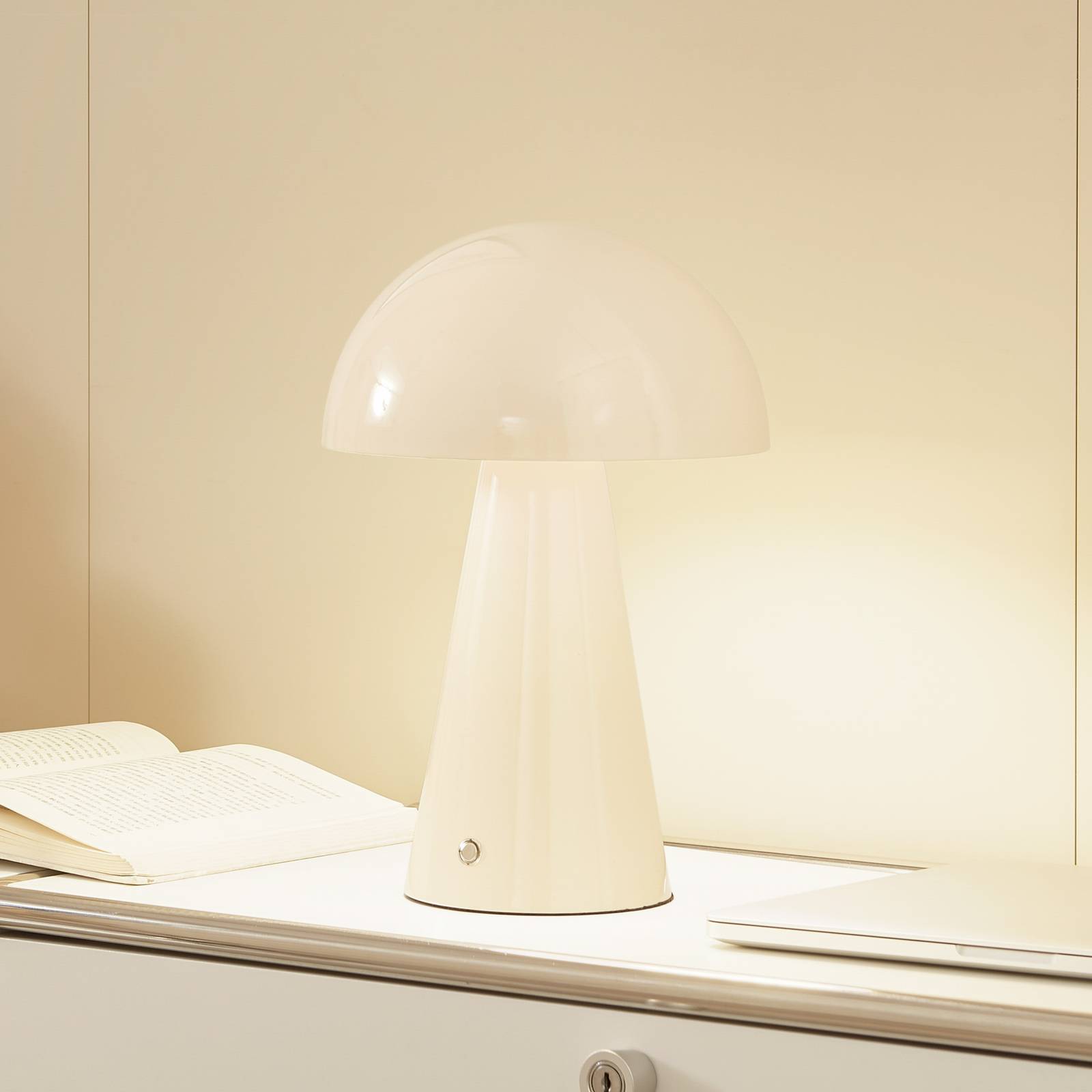 Lindby Lampe de table LED rechargeable Nevijo beige Ø20cm USB,