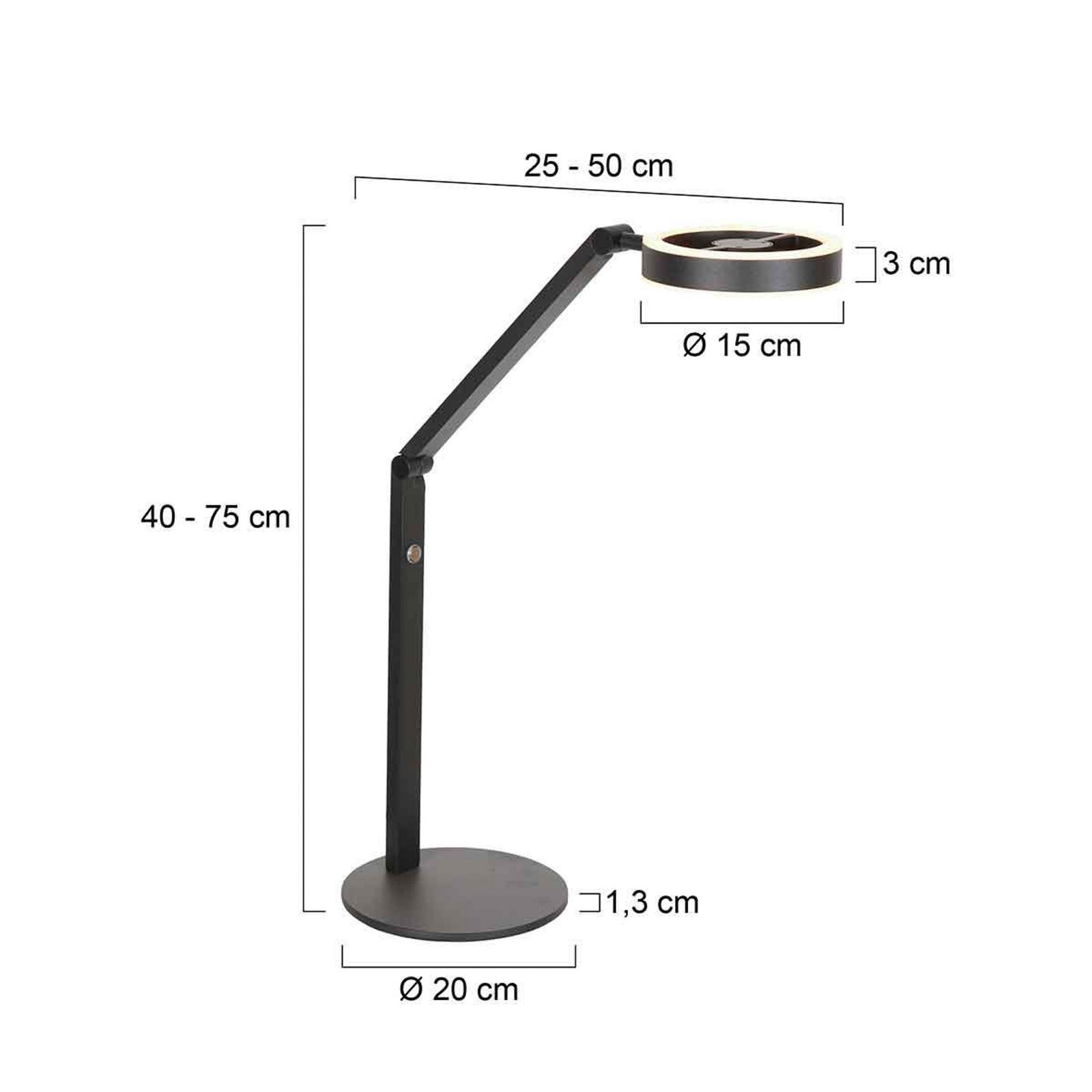 LED-Tischleuchte Ringlux, schwarz, Metall, verstellbar