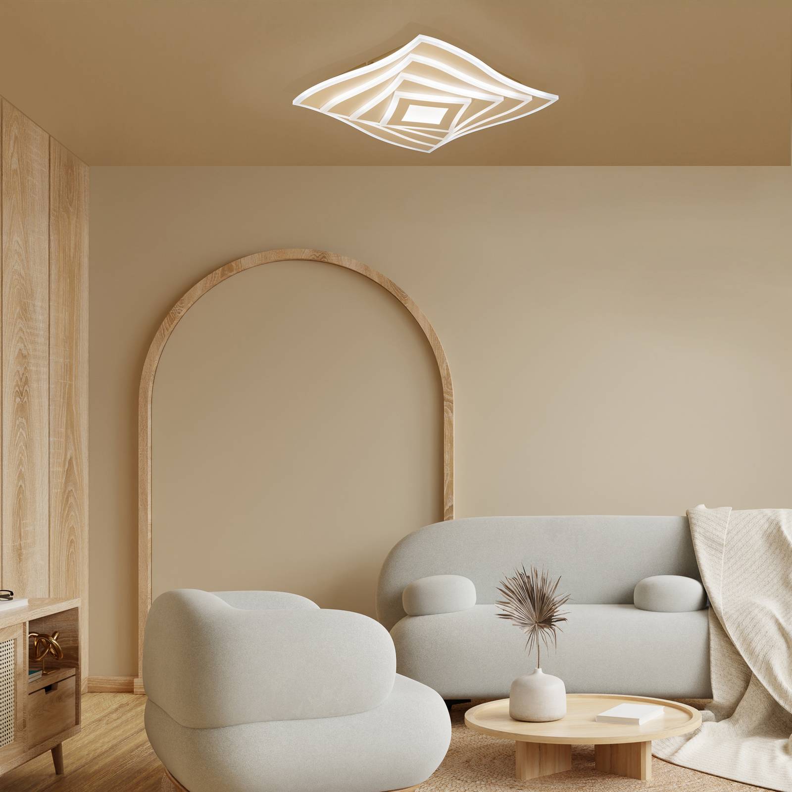  Fischer & Honsel Fischer & Honsel Hero Led Ceiling Lamp, Sand, 40x40 Cm, Remote Control, Dimmable Cct 