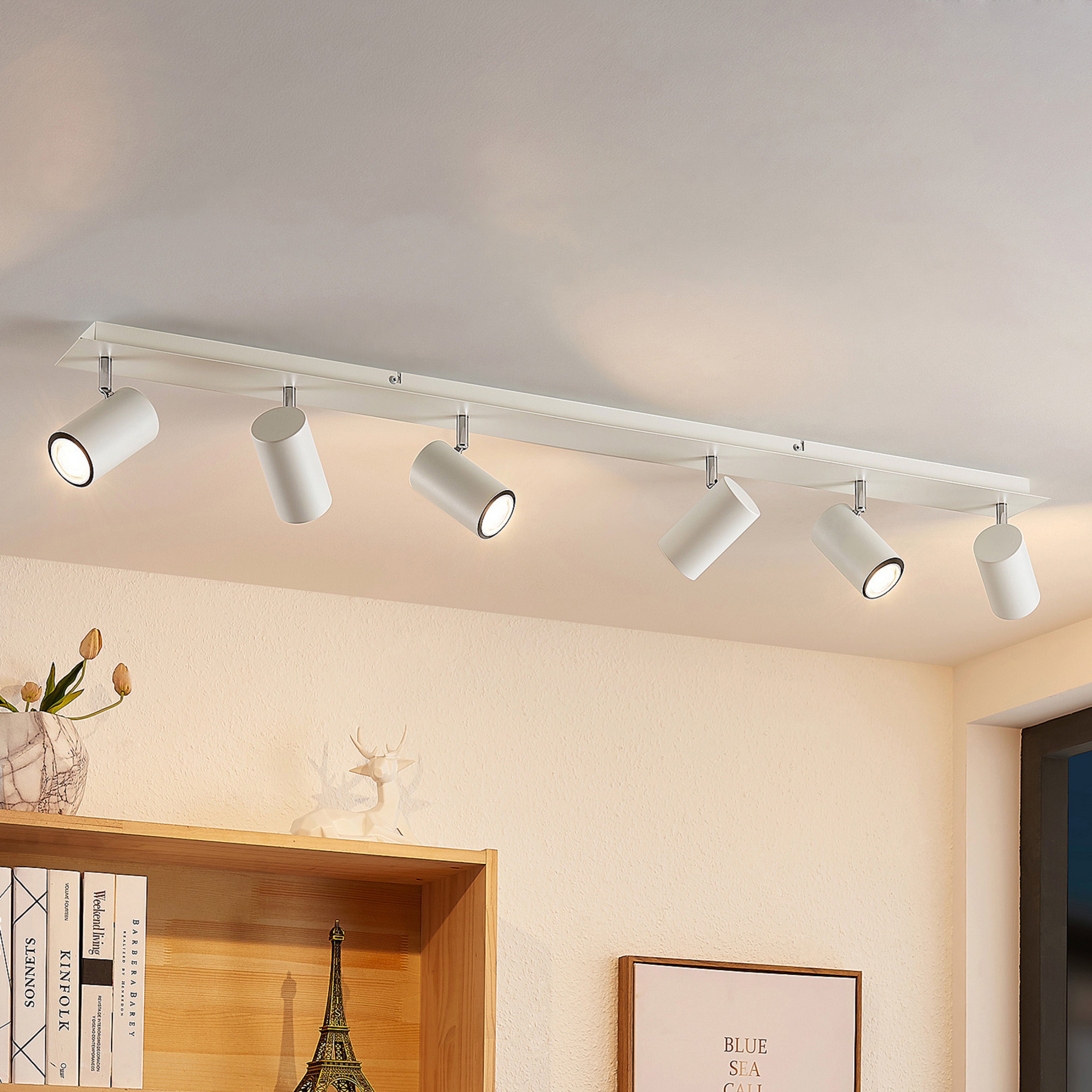 Lindby Deckenstrahler Joffrey, 116 cm, weiß, 6-flg., GU10