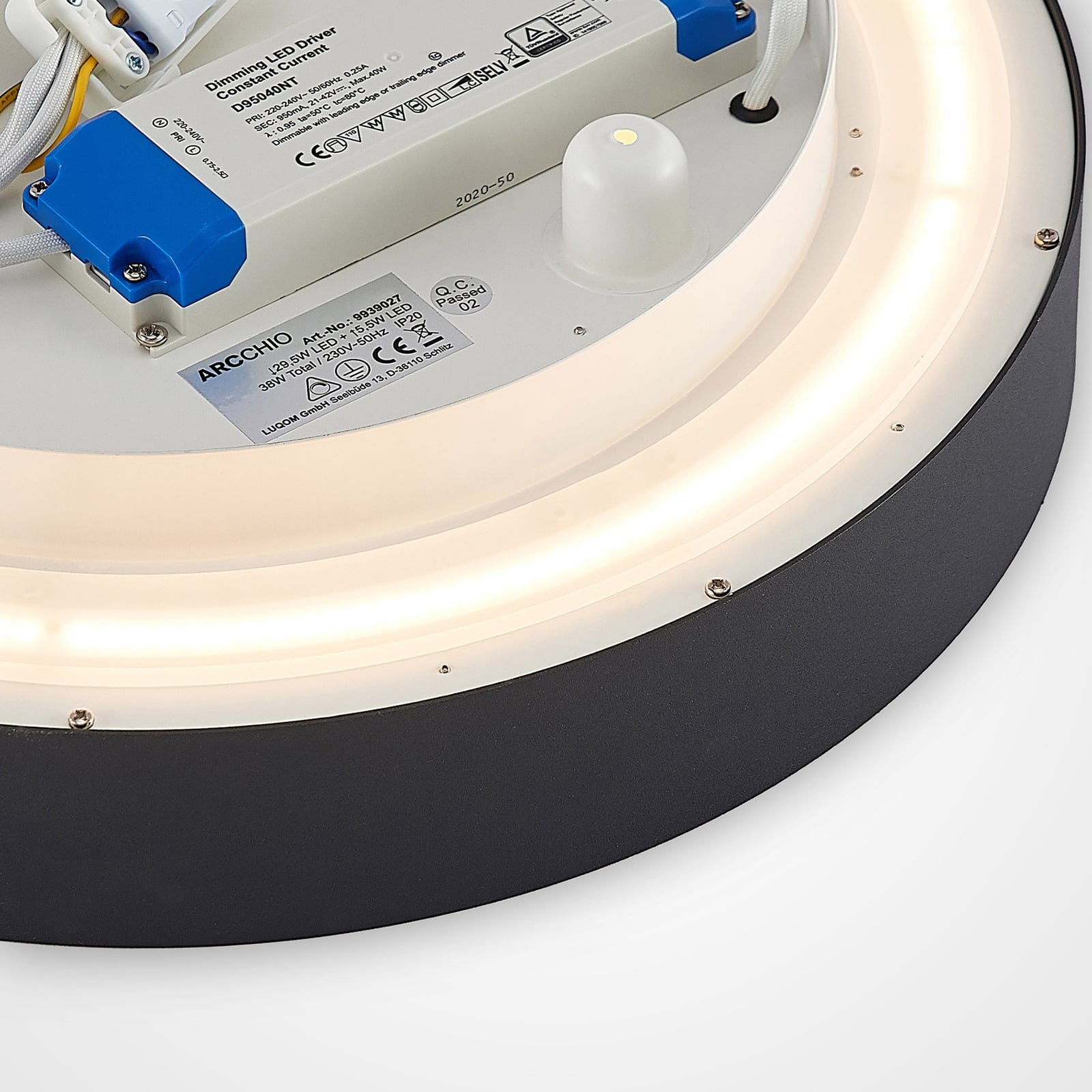 Vanida LED stropna svjetiljka, crna, Ø 40 cm, gore/dolje - Arcchio