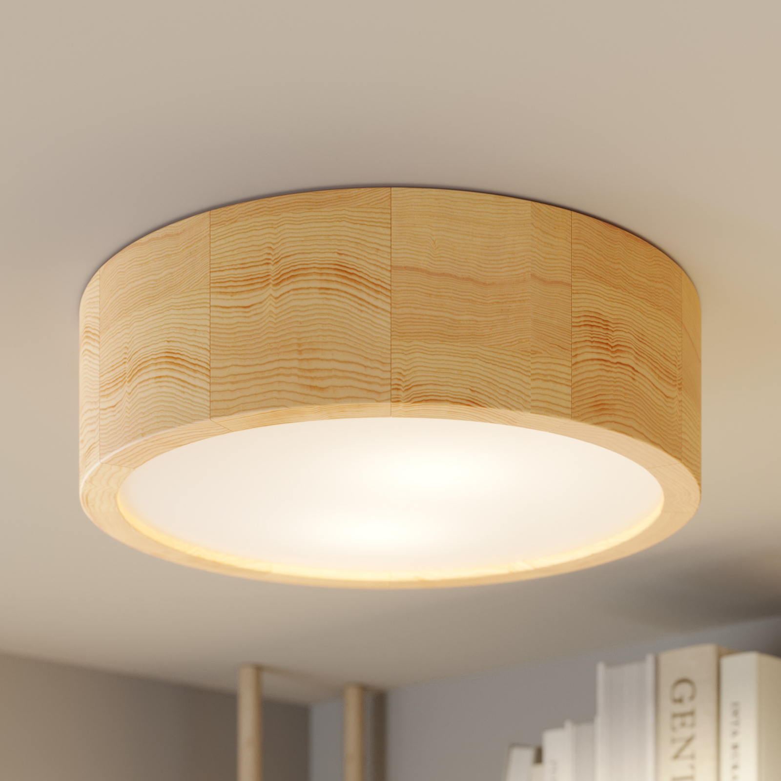 Lampa sufitowa Cleo z drewna z dyfuzorem, Ø 27,5cm