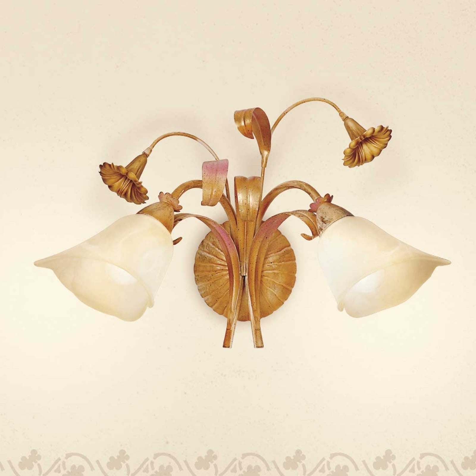 Florentinsk vegglampe Giovanni, 2 lys - dimbar - florentin vegglys Stue / spisestue - metall, glass