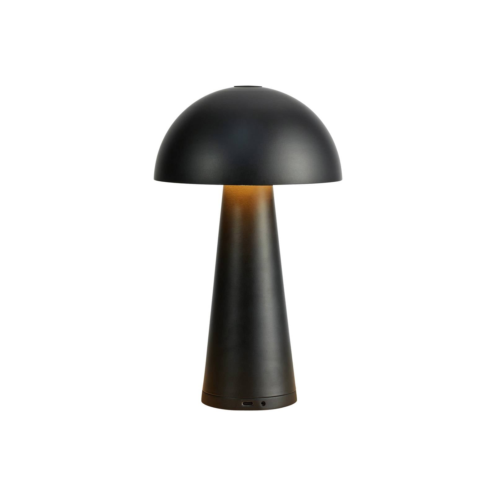 Akku-Tischleuchte Fungi für draußen, schwarz