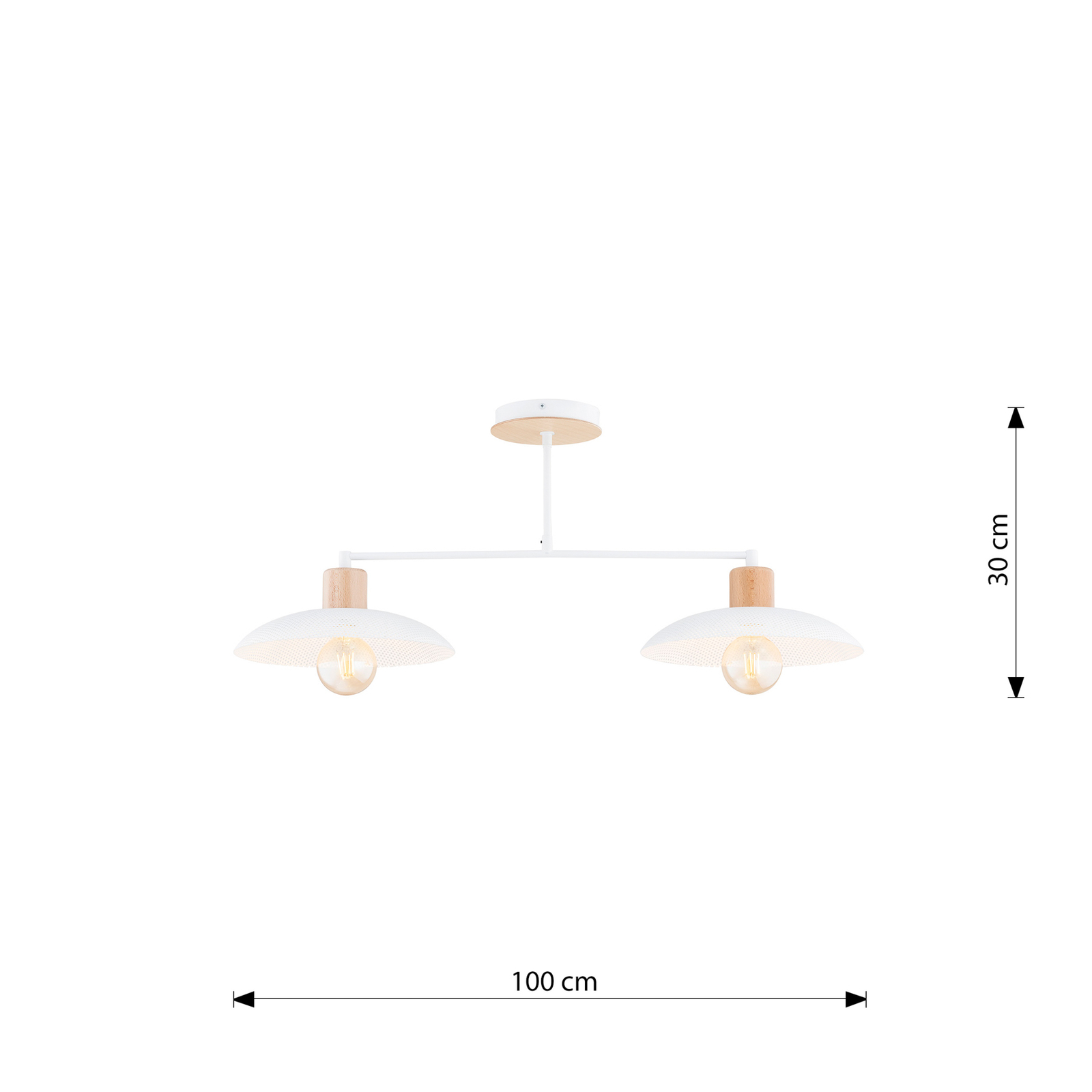 Kobe ceiling light, 2-bulb, steel, wood, white