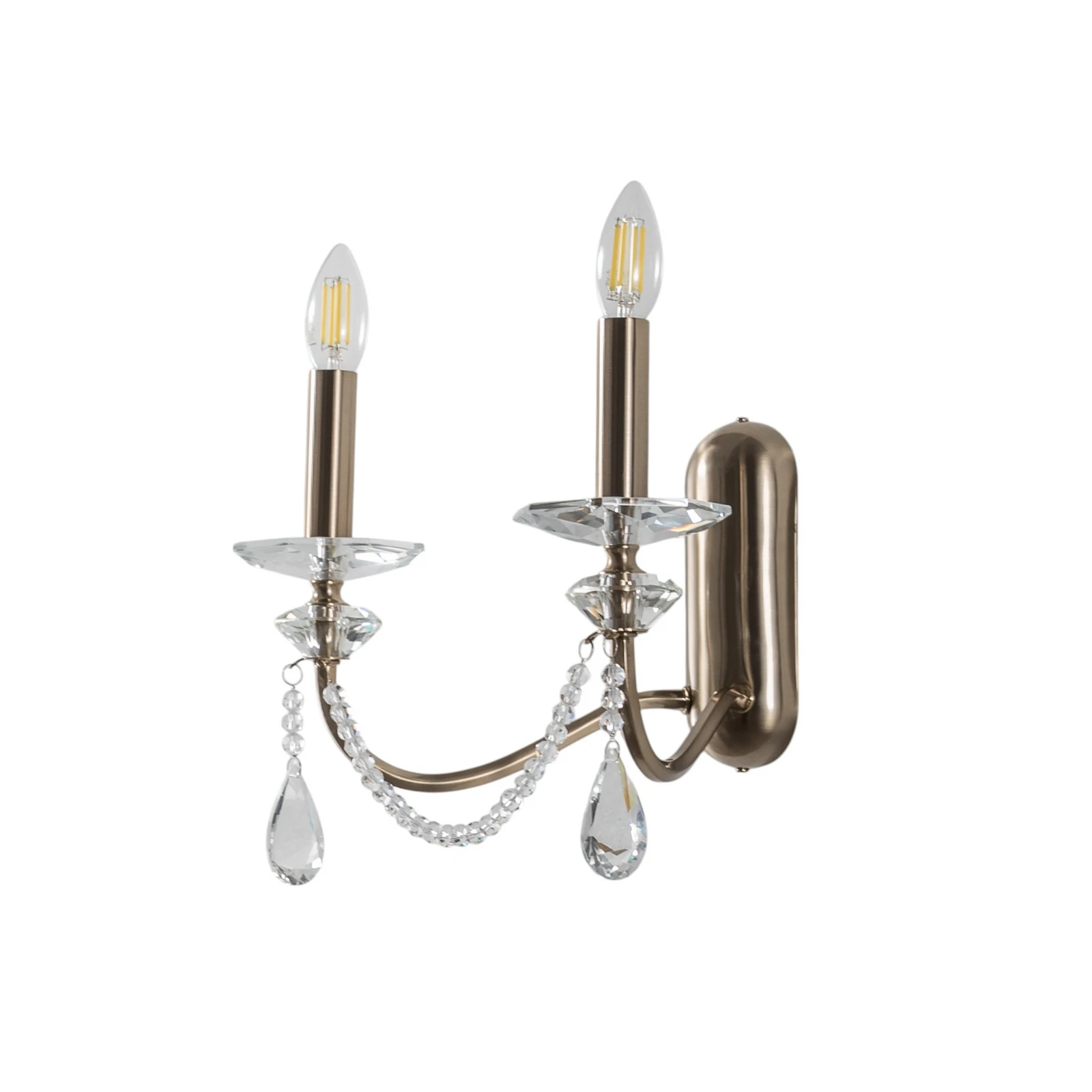 Adone sienas lampa, 2 gaismas, misiņš, augstums 30 cm, kristāla stikls