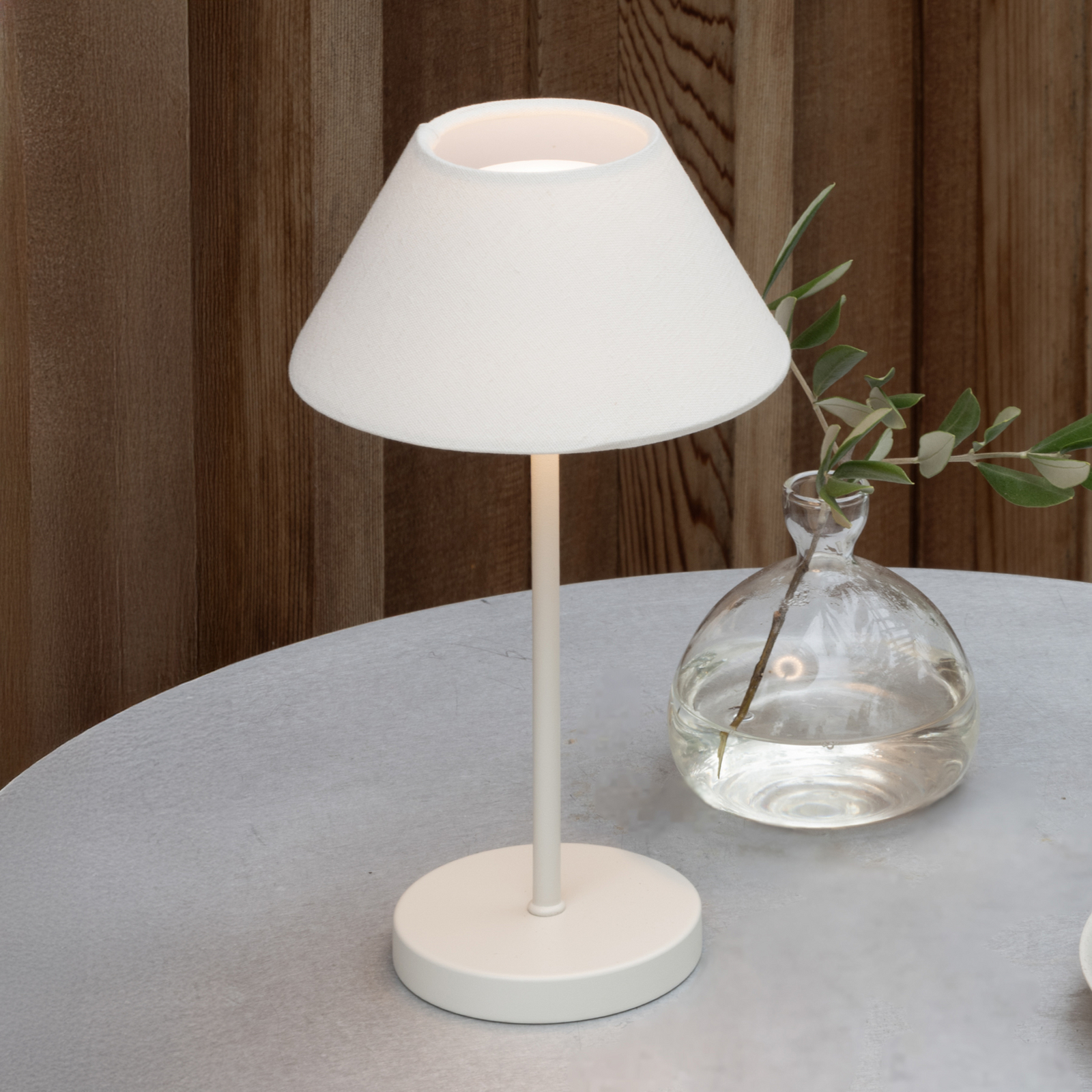 Lâmpada de mesa LED recarregável Teya, branca, 26 cm, IP44 - Watt & Veke