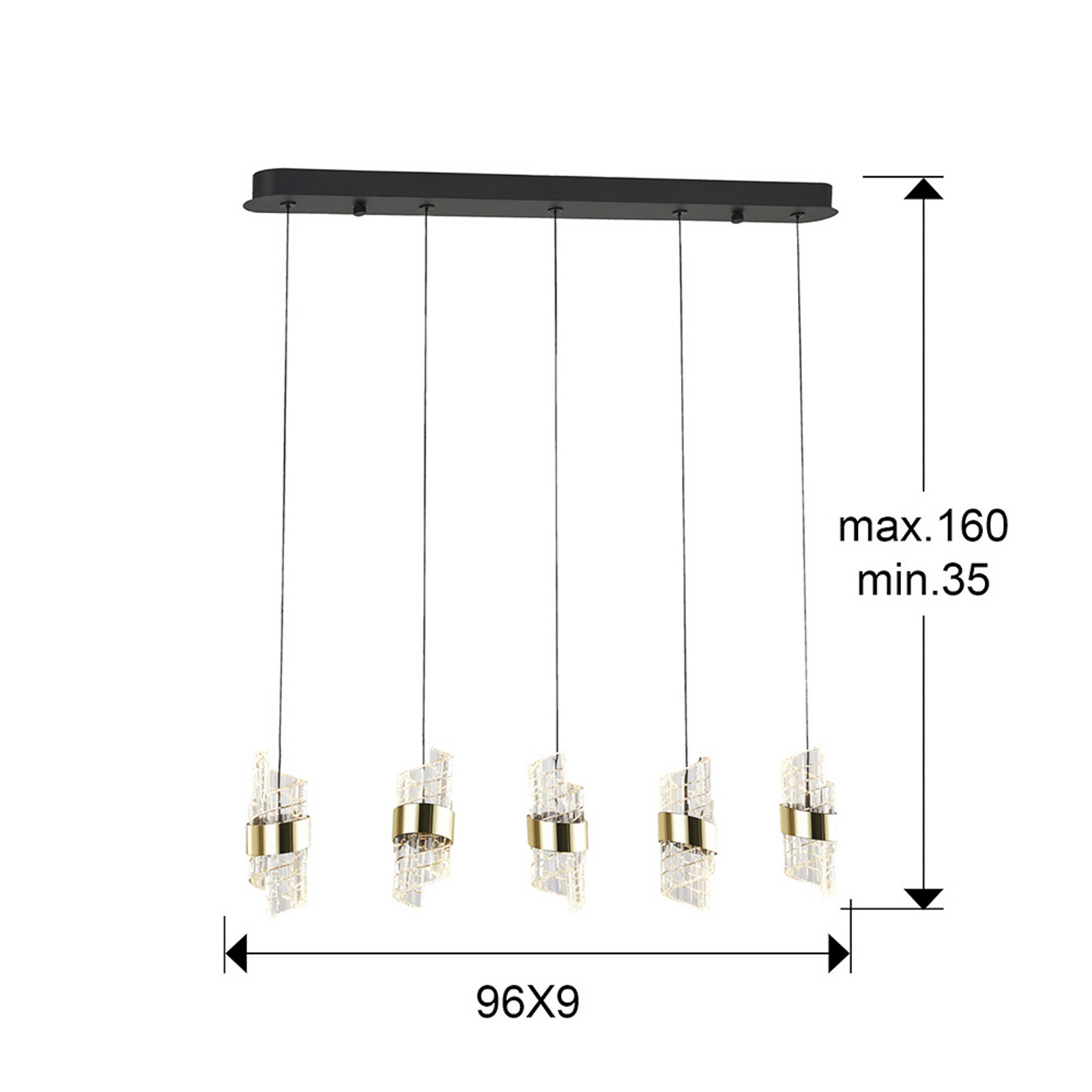 LED závesné svietidlo Iliada, dĺžka 96 cm, čierna/zlatá farba, kov LED závesné svietidlo Iliada, dĺžka 96 cm, čierna/zlatá farba, kov