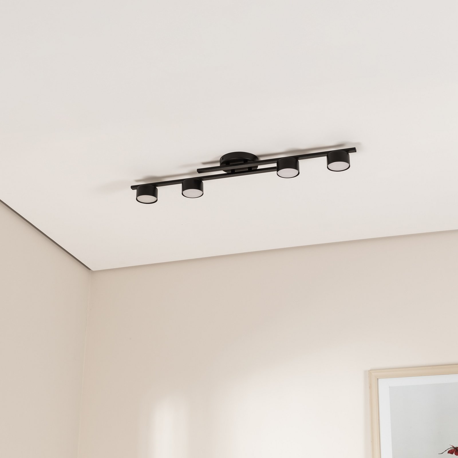 Fragment ceiling lamp, black, length 86 cm, metal, 4-bulb.